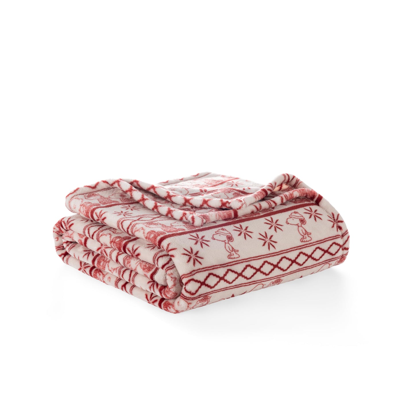 Berkshire Peanuts® VelvetLoft® Cute Character Snoopy Plush Throw Blanket,Cozy Fairisle Crimson Neutral,Throw 55 in x 70 in (Official Peanuts® Product)