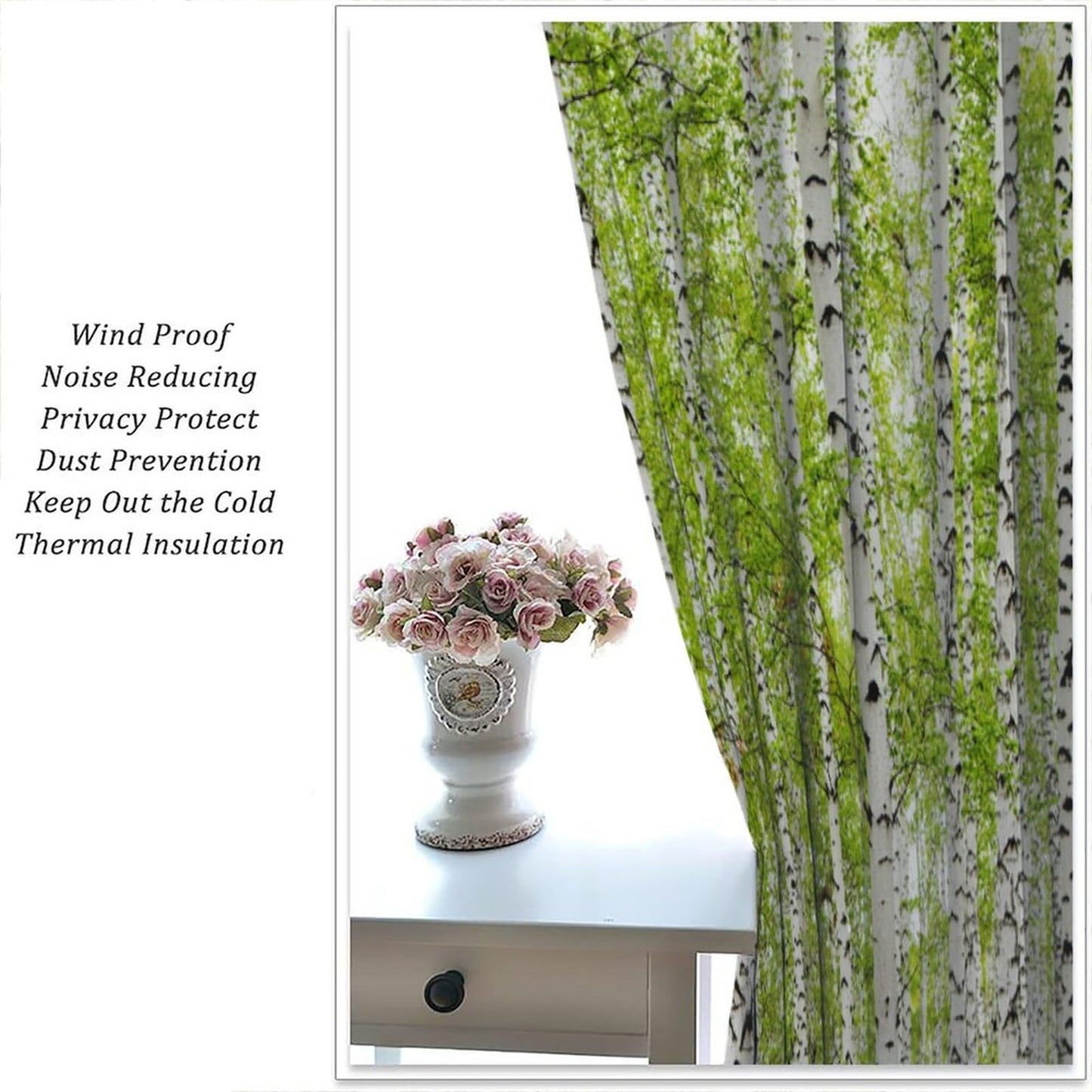 GoDazzling Rustic Farmhouse Birch Trees Curtains, Maple Leaves Forest Grove Wood Nature Spring Summer Scenery Window Drapes, for Living Room Bedroom 41" W X 45" L (No Blackout)