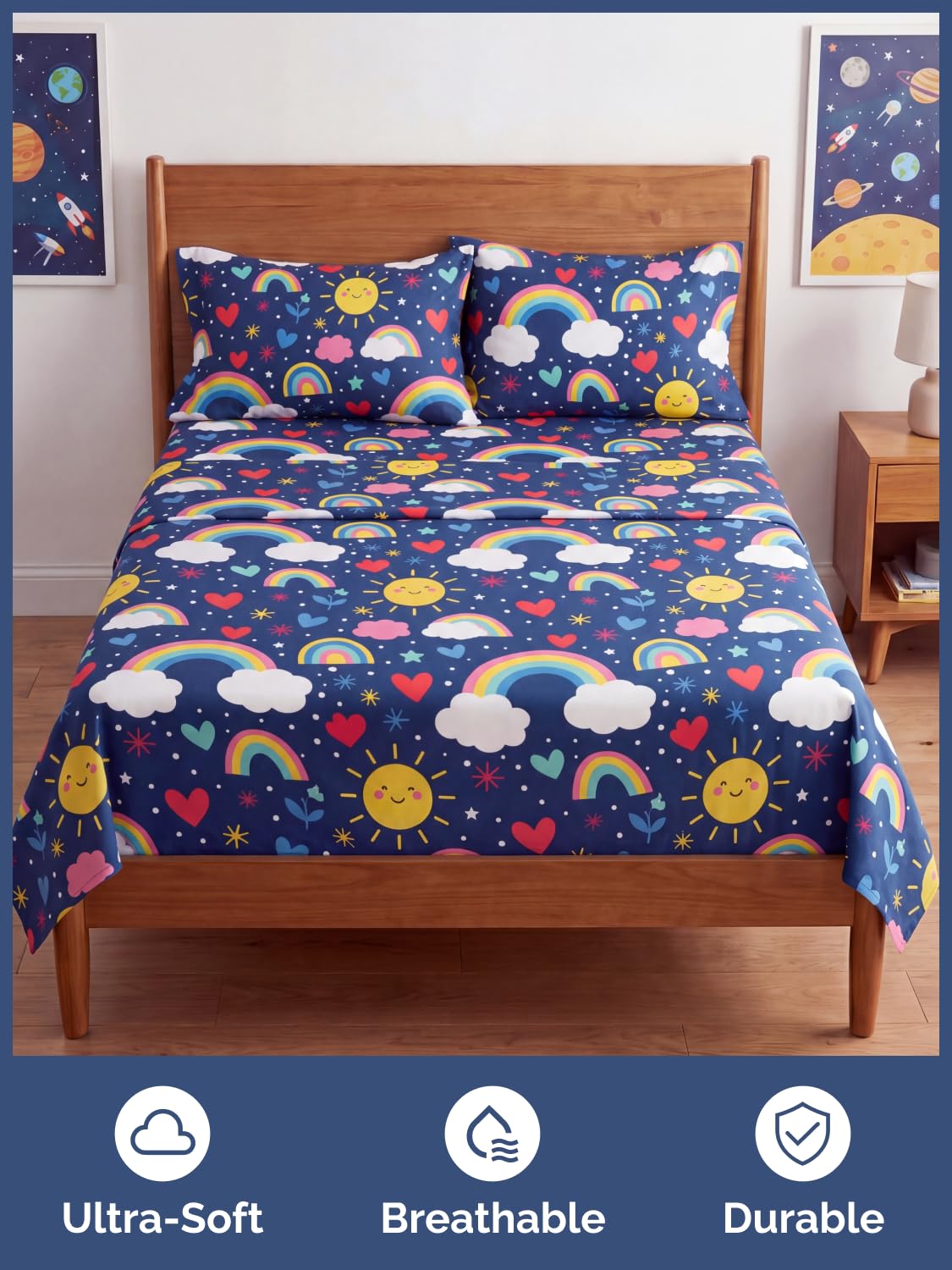 CGK Unlimited Kids Rainbow Sky Full 4 Piece Sheet Set - Boys, Girls, Teens, Toddler - Easy Fit Deep Pockets - Soft, Cooling & Breathable Sheets - Cute, Cozy, Fade and Wrinkle Free - Machine Washable