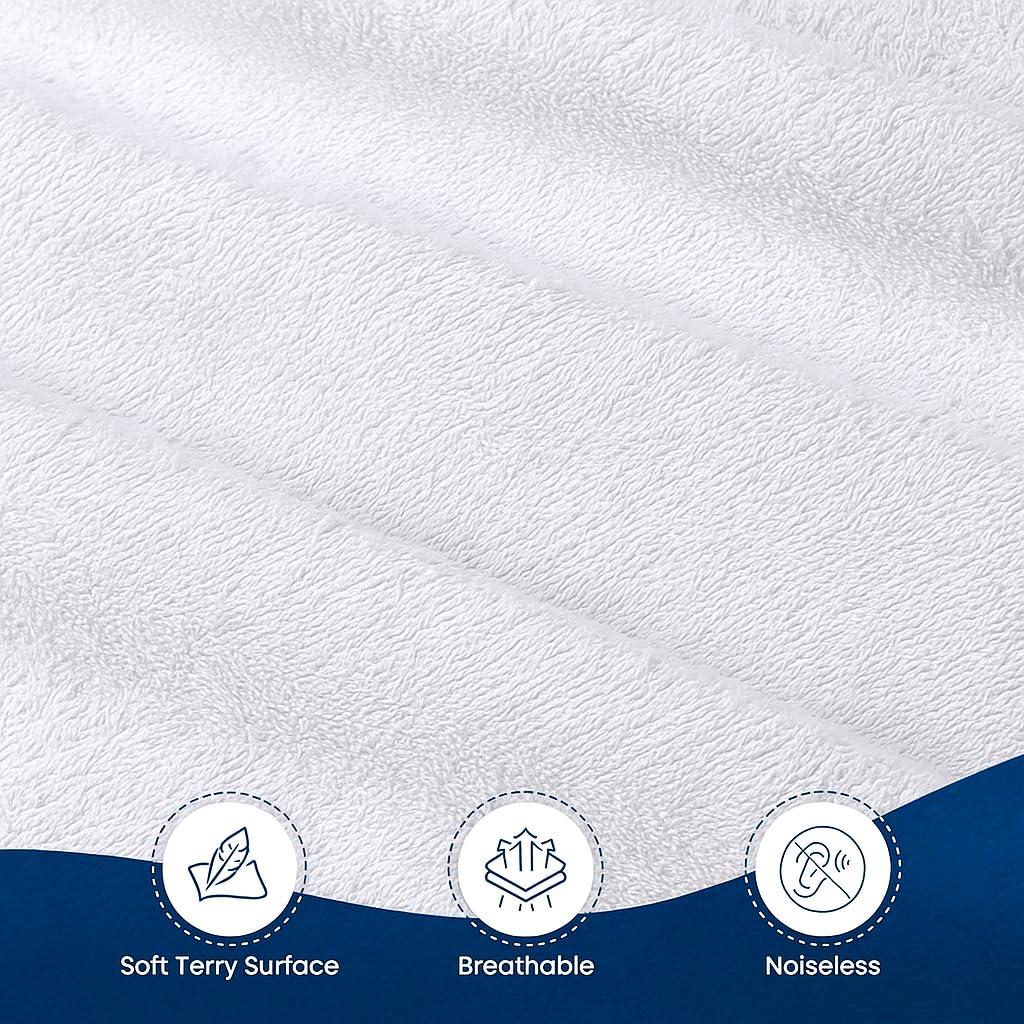 KRISHNA Queen Waterproof Mattress Protector, Cotton Terry Fitted Mattress Cover, Soft Breathable Noiseless Bed Protector, Up to 15" Deep Pocket Stretch Skirt, White