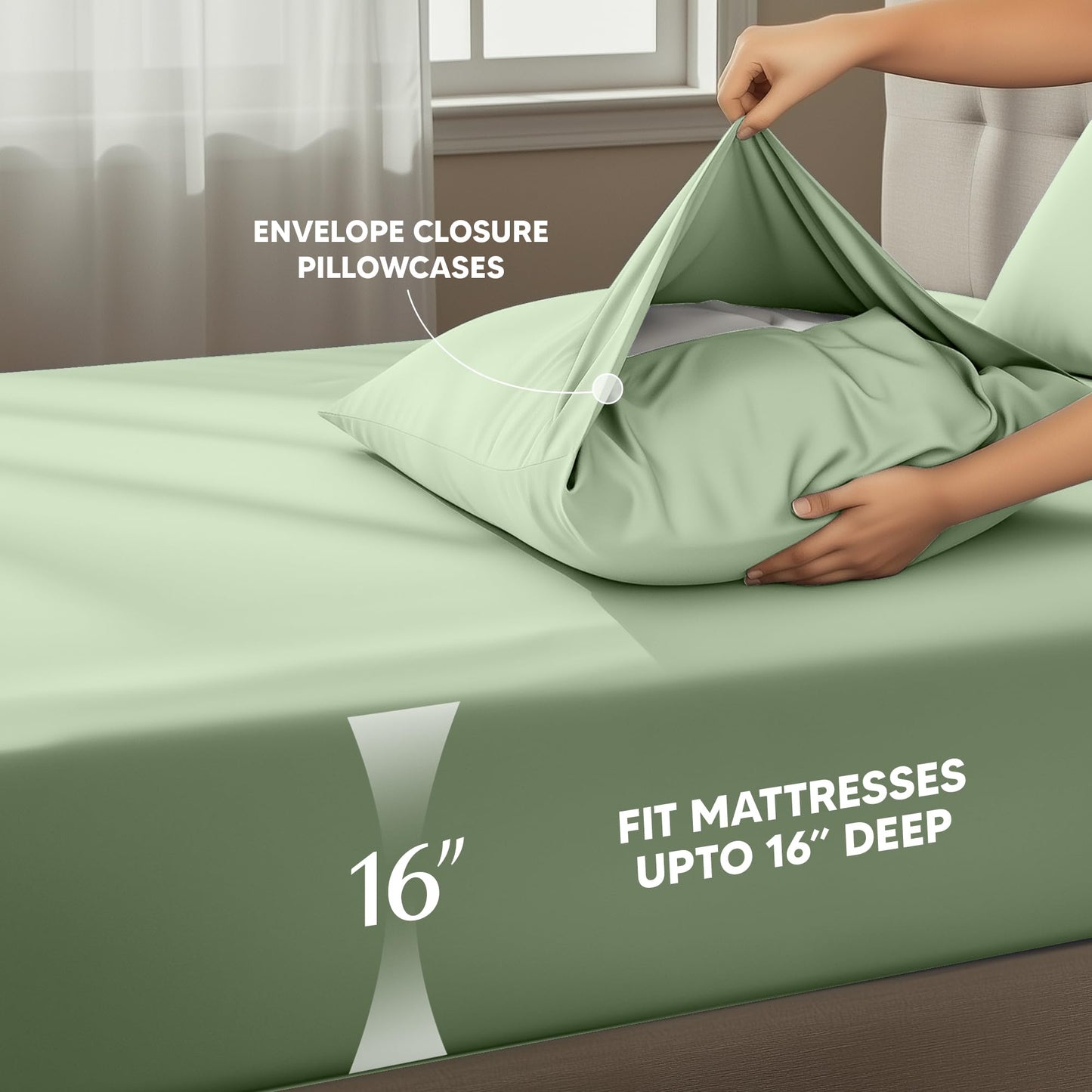 Utopia Bedding Queen Size Sheet Set – 4 Piece Bed Sheets, Soft and Breathable Microfiber, Includes 1 Fitted Sheet, 1 Flat Sheet and 2 Pillowcases – Oeko Tex (Sage)