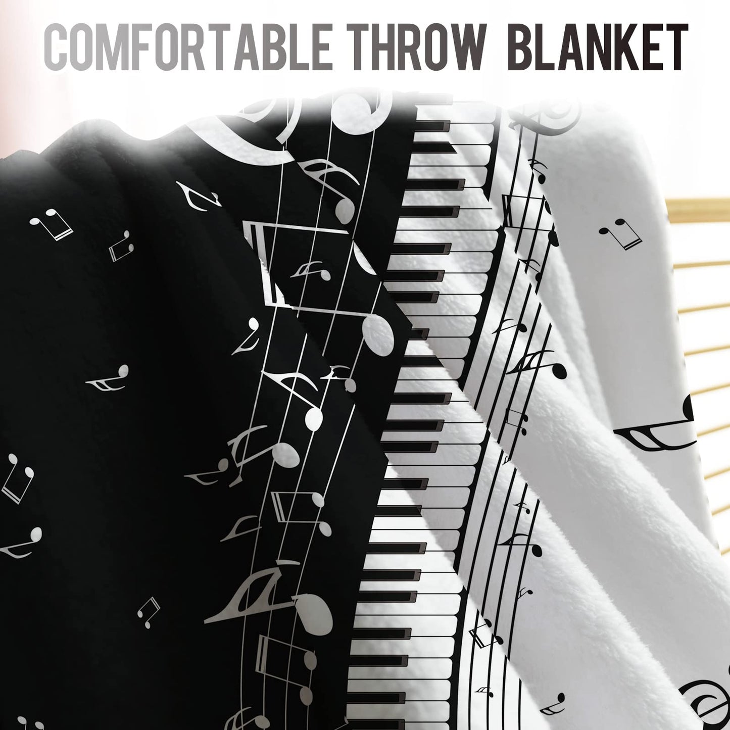 Levens Music Blanket Gifts for Women Girls Men 60"x50", Abstract Piano Music Note Decoration for Home Bedroom Living Room Chair Sofa, Soft Comfortable Lightweight Throw Blankets Black