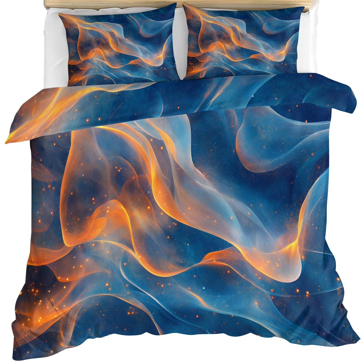 GKPLY Blue Bedding Duvet Cover, Golden Comforter Set with Zipper, Abstract Duvet Cover Twin, 3 Pieces with 2 Pillowcases, Reversible Bedding & Bedroom Decor, Easy Care