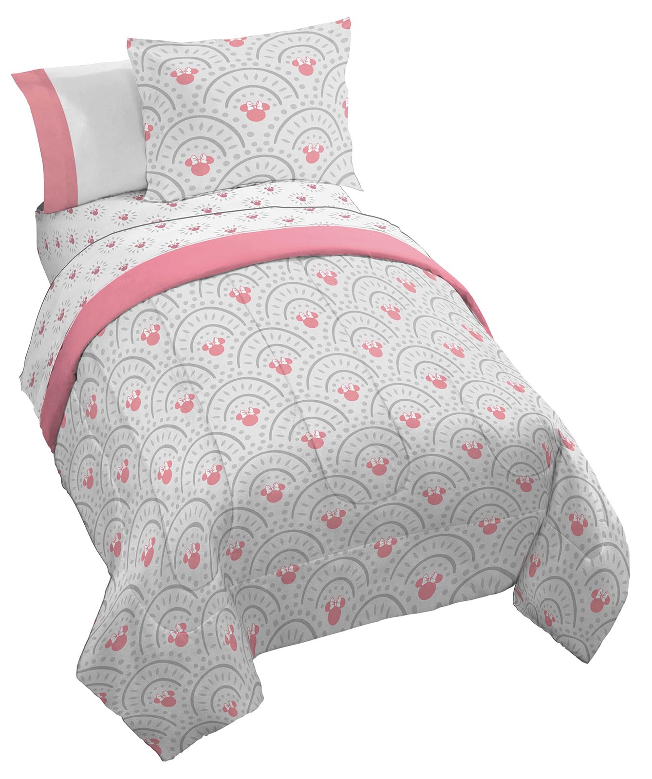 Disney Minnie Mouse Twin Comforter Set - 5 Piece Bedding Includes Sheet Set & Pillow Covers - Super Soft Cozy Pink Mandala Bedding