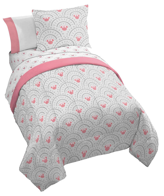 Disney Minnie Mouse Twin Comforter Set - 5 Piece Bedding Includes Sheet Set & Pillow Covers - Super Soft Cozy Pink Mandala Bedding