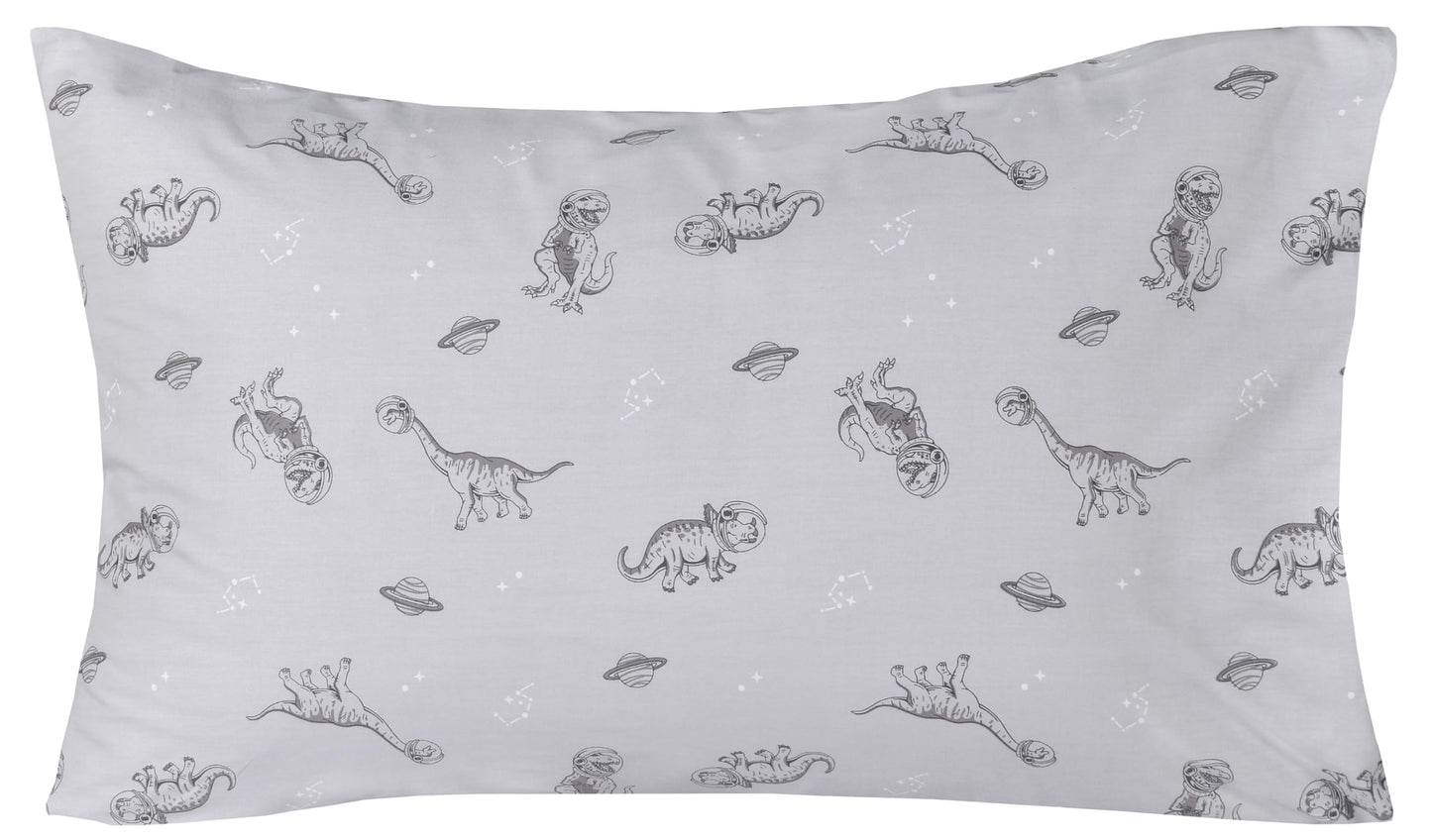 Scientific Sleep Gray Dinosaur Space Walk Universe Travel 100% Cotton 3 Pcs Twin Bed Sheet Set Kids Toddler Teen, Flat Sheet & Fitted Sheet & Pillowcase Kids Bedding Set Twin