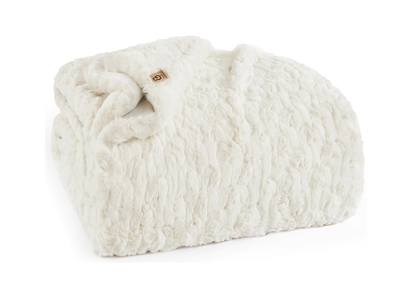 UGG Amanda Faux Fur Throw Blanket, Plush Fluffy Throw Blankets for Couch or Bed Sofa, Soft and Fuzzy Oversized Fur All Seasons Comfort, College Dorm Essentials for Guys, 50x70-inch, Snow (White)