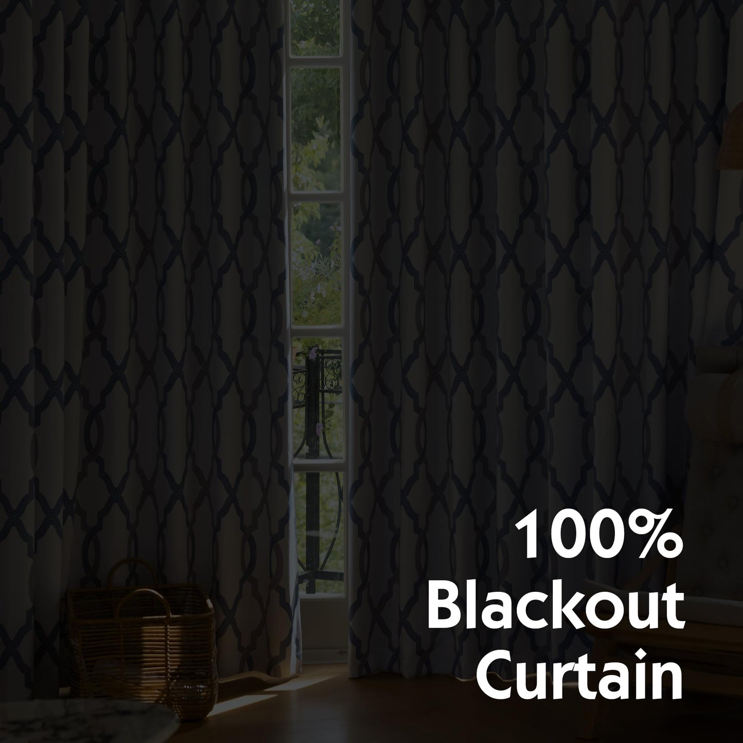 ugoutry 100% Blackout Curtains 63 Inches Long for Bedroom, Blue Grey on White Moroccan Geometric Patterned Window Curtain for Living Room, Farmhouse Thermal Insulated Drapes Grommet Top 2 Panels