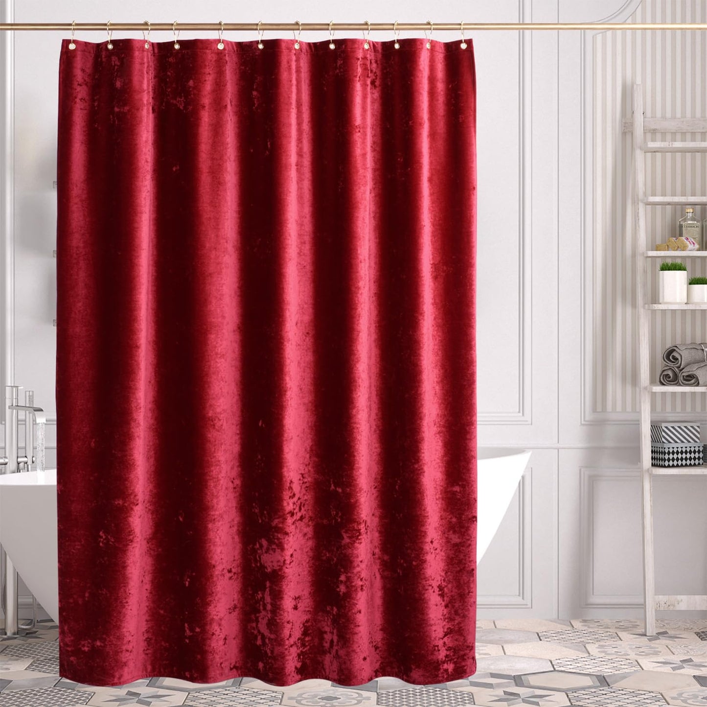TAMGHO Crushed Velvet Shower Curtain, Marron Red, 72 x 72