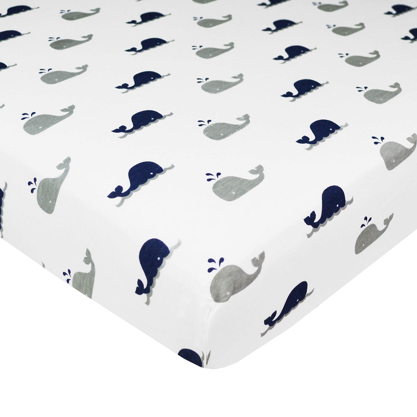 TL Care 2 Pack 100% Natural Cotton Fitted Pack and Play Sheets 39" x 27" - Soft & Breathable Pack N Play Sheets for Playard & Mini Crib Mattress, Navy Whale/Gray Zigzag, for Boys & Girls