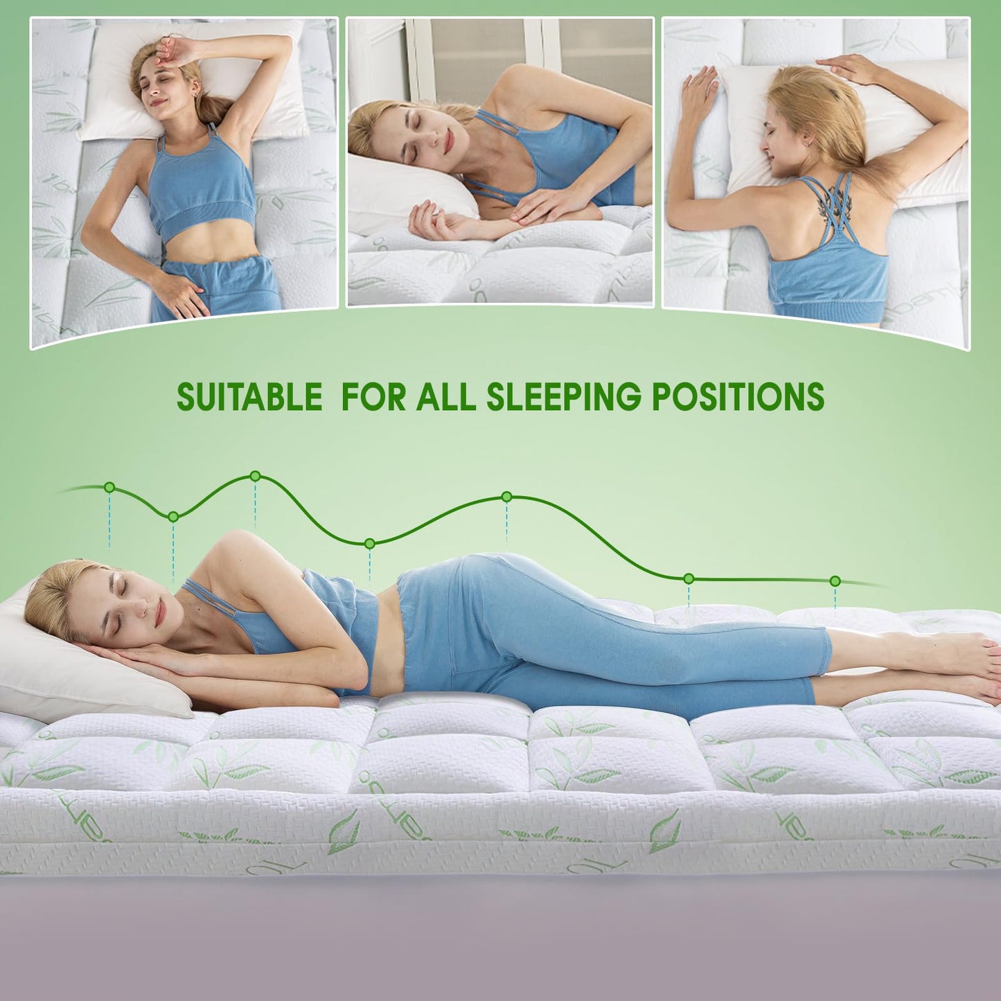 WhatsBedding Full Mattress Topper, Soft Pillow Top Mattress Topper with Deep Pocket Fits 8–21 Inch,7D Spiral Fiber Filling, Bamboo Viscose Air Layer Mattress Topper Full.