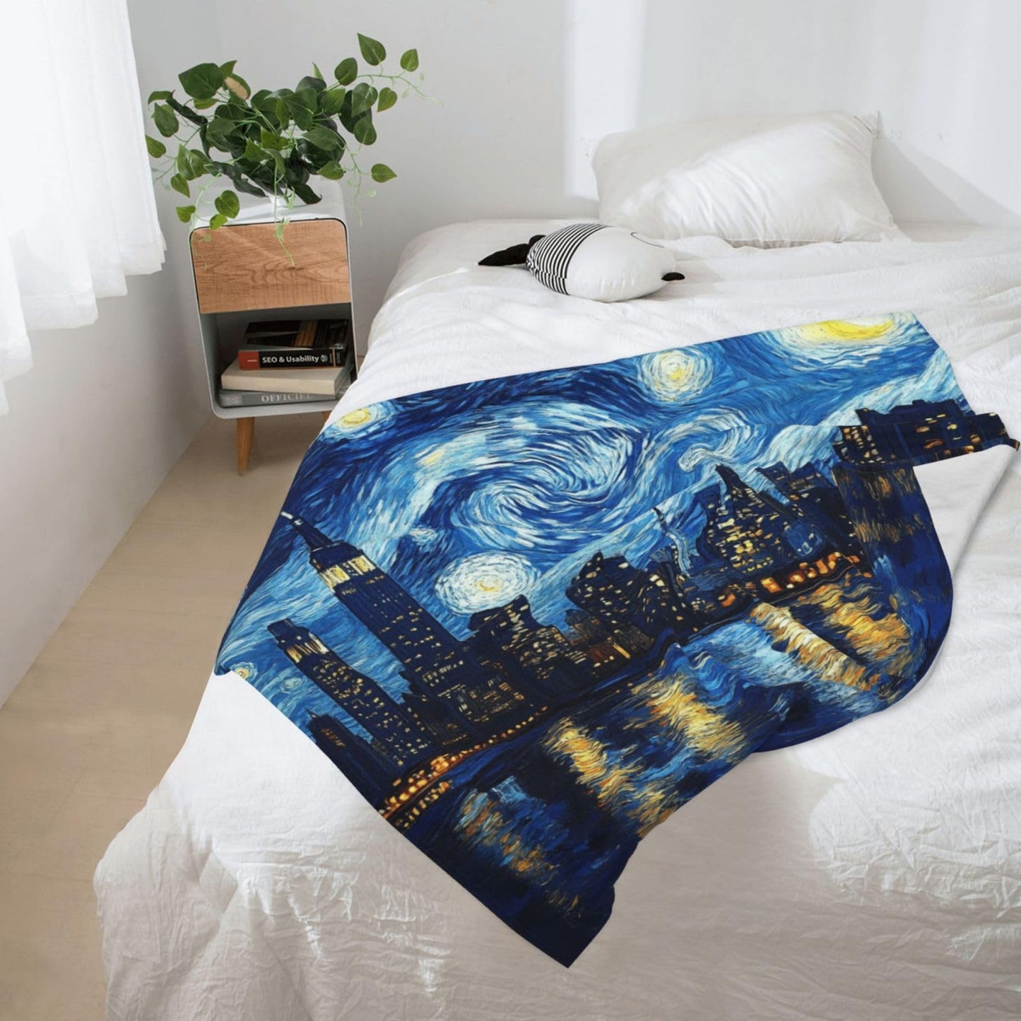 Cafemira Ultra-Soft Flannel Blanket,City Night View,Cozy Adults Fleece Blankets,60x50 Inch,for Sofa,Bed,Camping,Office nap,Couch Knee Throws,All Season,Practical Home Decor,Easy to fold