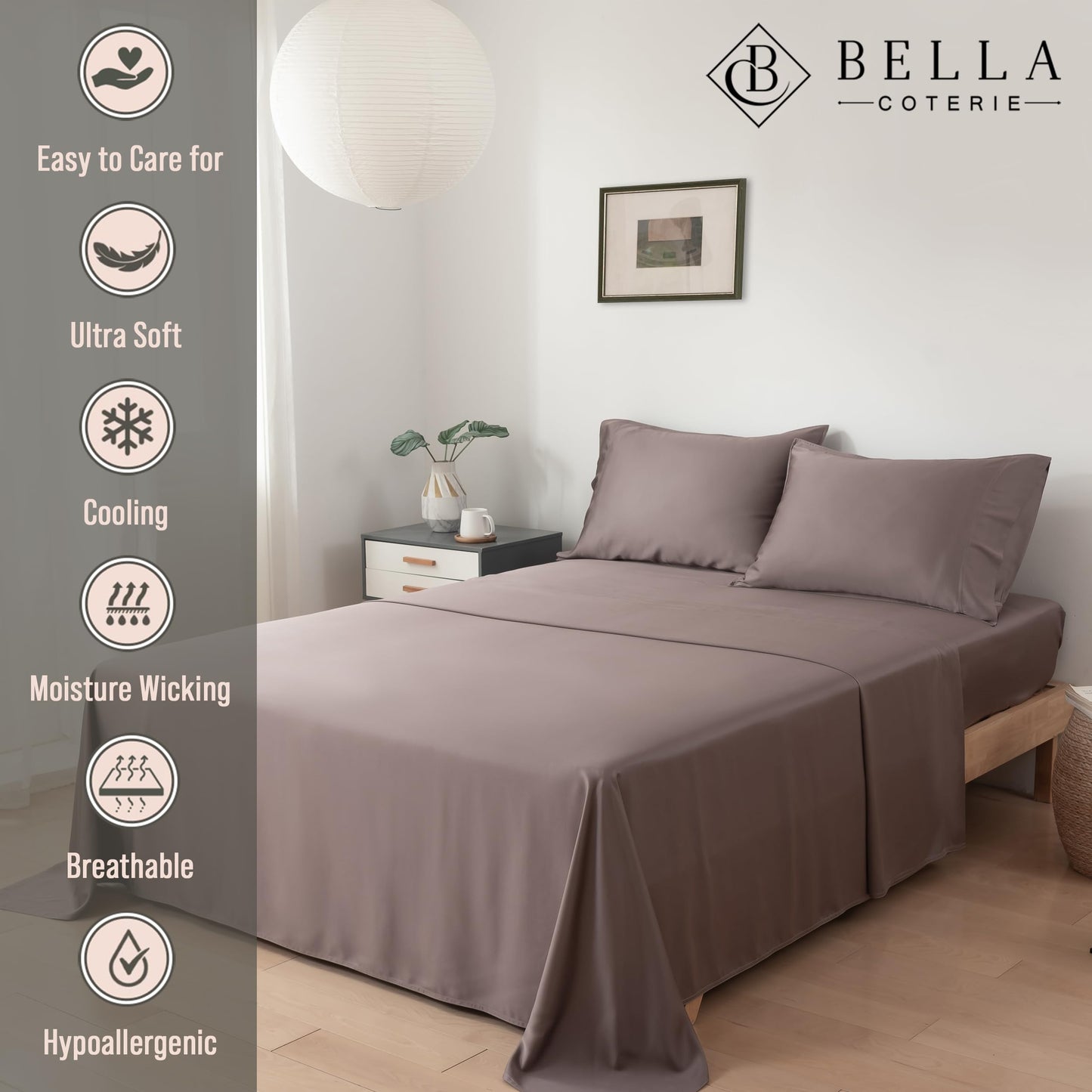 Bella Coterie Luxury Bamboo Viscose Split King Size Sheet Set | 2 Fitted Sheets for Sleep Number & Adjustable Beds | 100% Organically Grown | Cooling & Ultra Soft | 18” Deep Pocket [Mocha]