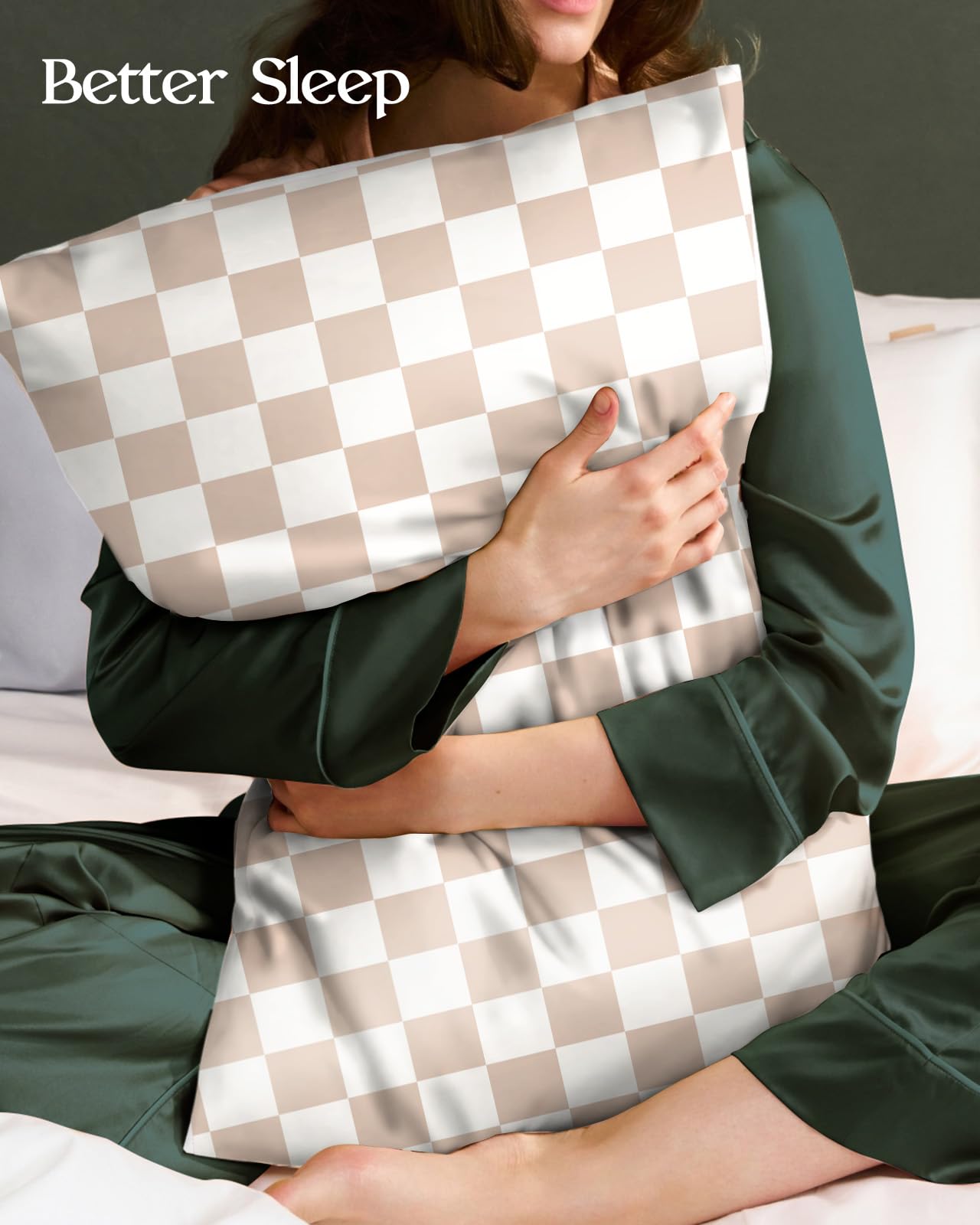 Miss Adola Silk Pillowcase 2 Pack - Pillow Cases 20" x 30" Queen Size Set of 2 for Hair and Skin Smooth Soft Breathable with Hidden Cute Zipper Cooling Pillow Covers for Sleeping, Checkered