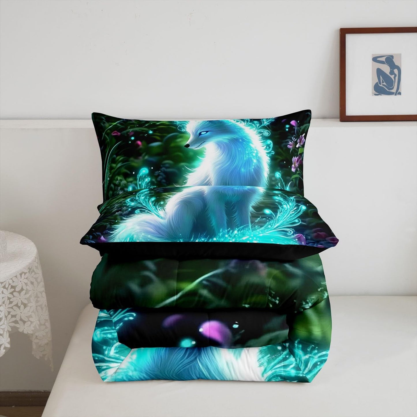 Feelyou Fox Comforter Set Twin Size Kids Cute Cartoon Fox Bedding Set for Boys Girls Teens Glitter Animal Comforter Breathable Woodland Fox Duvet Set Nature Wildlife Quilt Set