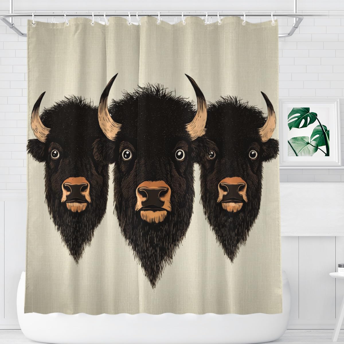 KEEPAEON Funny Bison Bath Shower Curtain, Bathroom Curtain Washable Cloth Kids Shower Curtain Sets with 12 Hooks for Bathroom Decor, 72"x72"