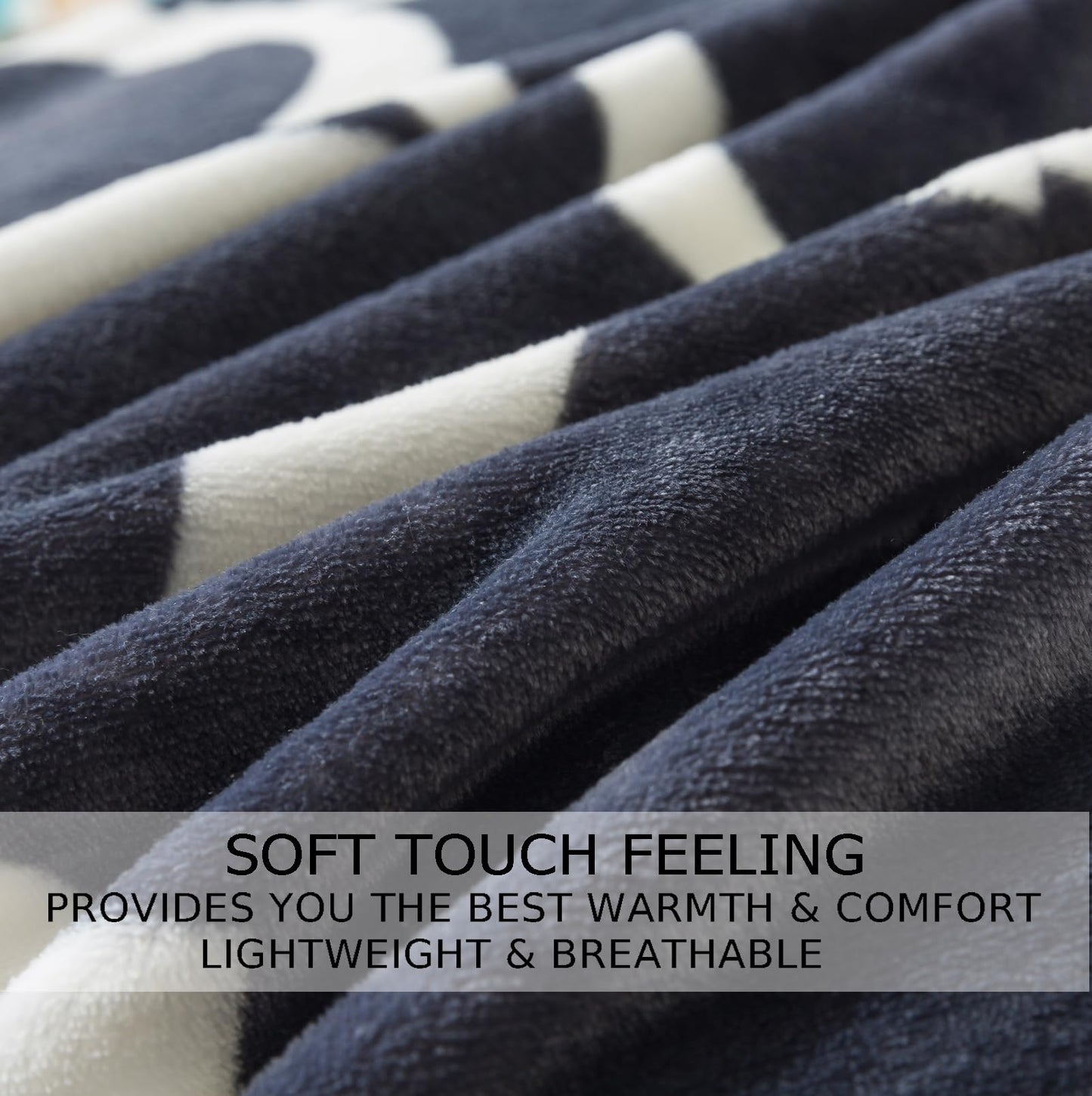 HOZY Gray Pattern King Size Blanket,90x108 Inches Microfiber Soft Cozy Fluffy Warm Hand Made Throw Blankets for King Calking Bed,Couch, Sofa, Chair, Camping, Picnic,Grey and White