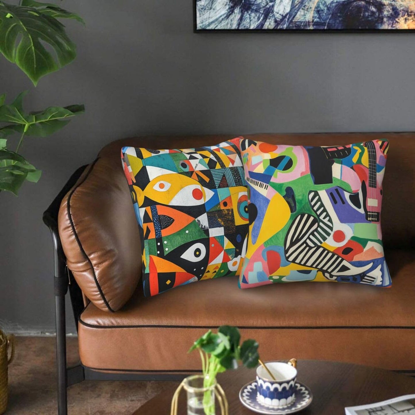 Guiteinyi Abstract Mid Century Throw Pillow Covers 18x18 Set of 2 Square Pillow Case for Home Decorative Sofa Couch Bedroom Living Room