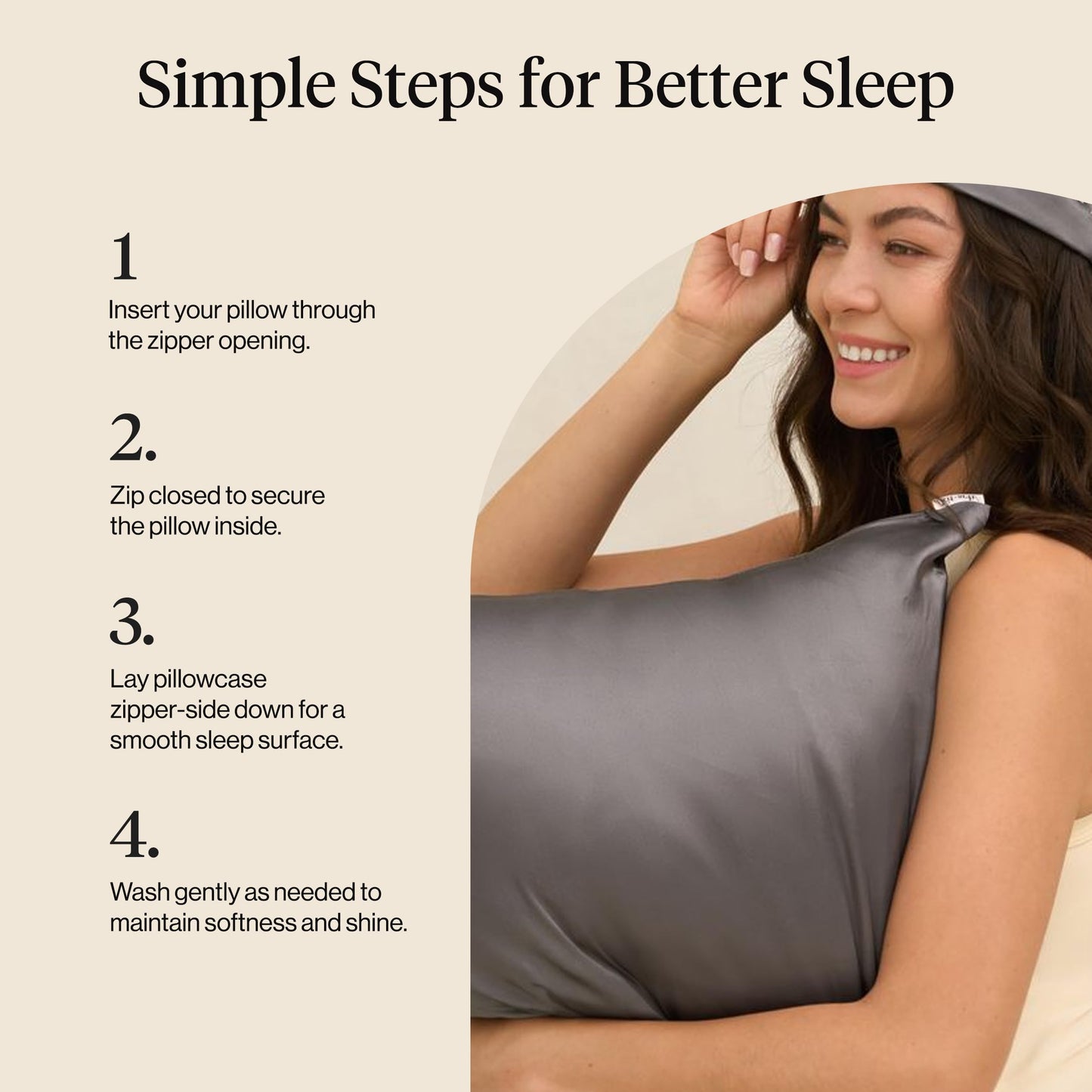 Kitsch Satin Pillowcase with Zipper for Hair & Skin - Softer Than Silk Pillow Cases, Smooth Cooling Satin Pillow Case, Wrinkle-Free, Machine Washable, Pillow Cases Standard Size 19x26 - Charcoal