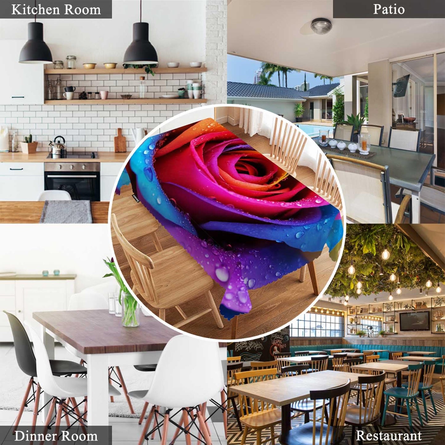 Swono Rose Table Cover Colorful Rose Flowers with Water Drops 50x72 Inch Table Cloth Kitchen Dinning Tablecloth for Rectangle Tables Buffet Parties Coffee BBQ Weddings