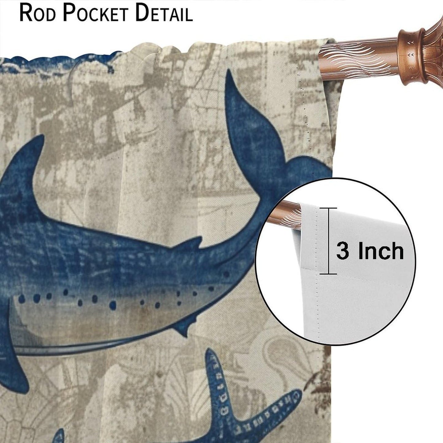 TOWINSFB Compass Sailboat Shark Blackout Curtains, Retro Nautical Ocean Starfish Home Decor Rod Pocket Window Drapes for Living Room Bedroom - 42" W x 45" L