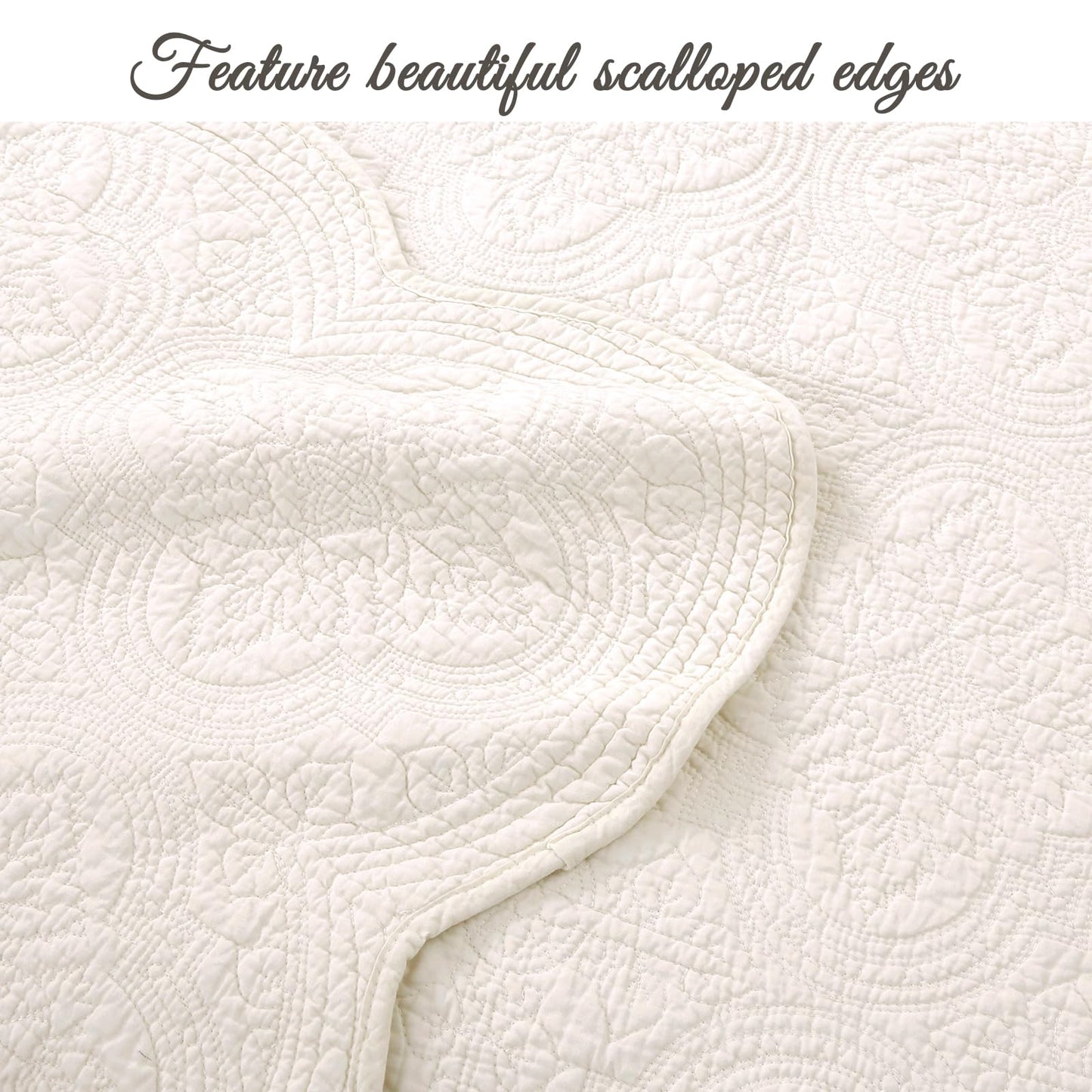 Cozy Line Home Fashions 100% Cotton Medallion Off White Matelasse Embossed Bedding Quilt Set, Reversible Lightweight Bedspread, Coverlet for All Season (Blantyre - Ivory, Queen - 3 piece)