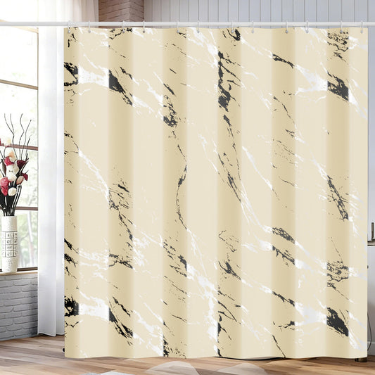 Yiwshcut Beige Marble Shower Curtain, Modern Abstract Marble Pattern Fabric Bathroom Curtain with Hooks, Water Repellent Decorative Bath Curtain for Bathtub, Neutral Bathroom Decor