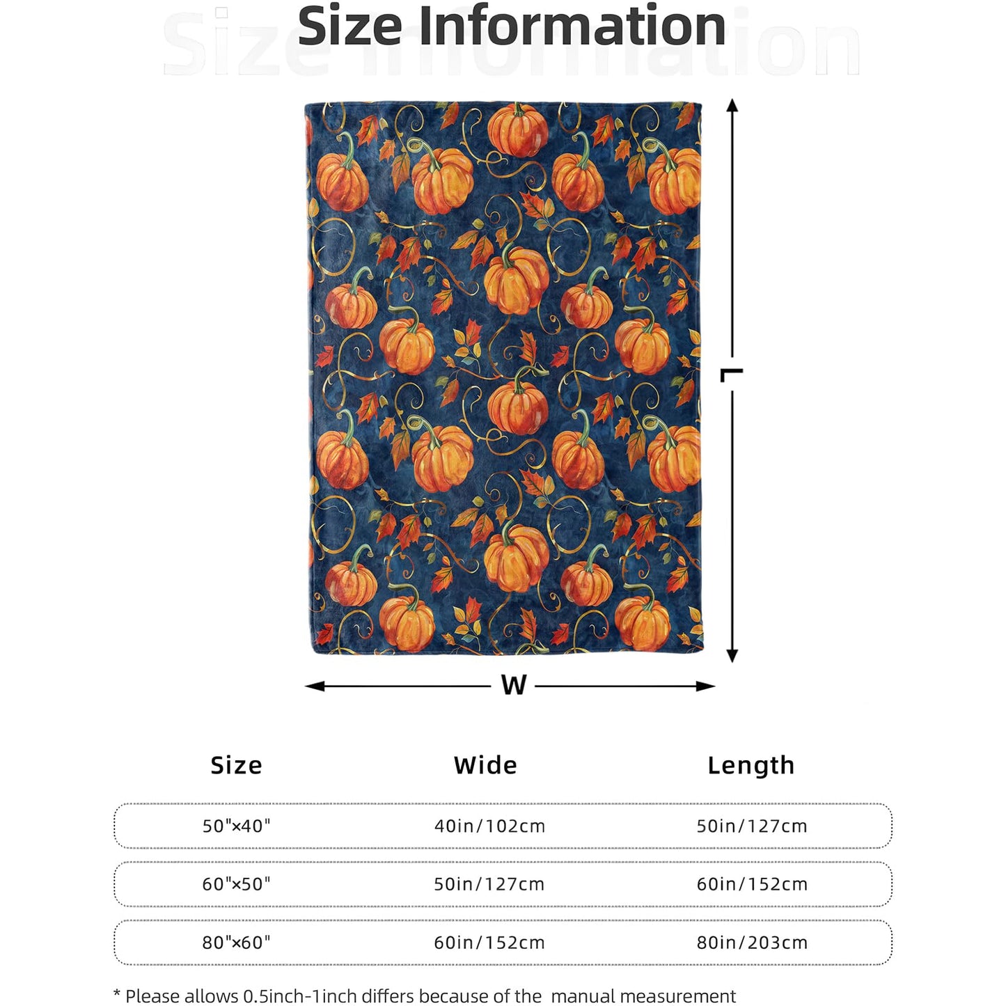Pumpkin Blanket 50X60 in, Flannel Throw Blankets for Travel Camping Sofa Living Room Decor, Lightweight Cozy Soft Fuzzy Gifts for Women Adults Kids