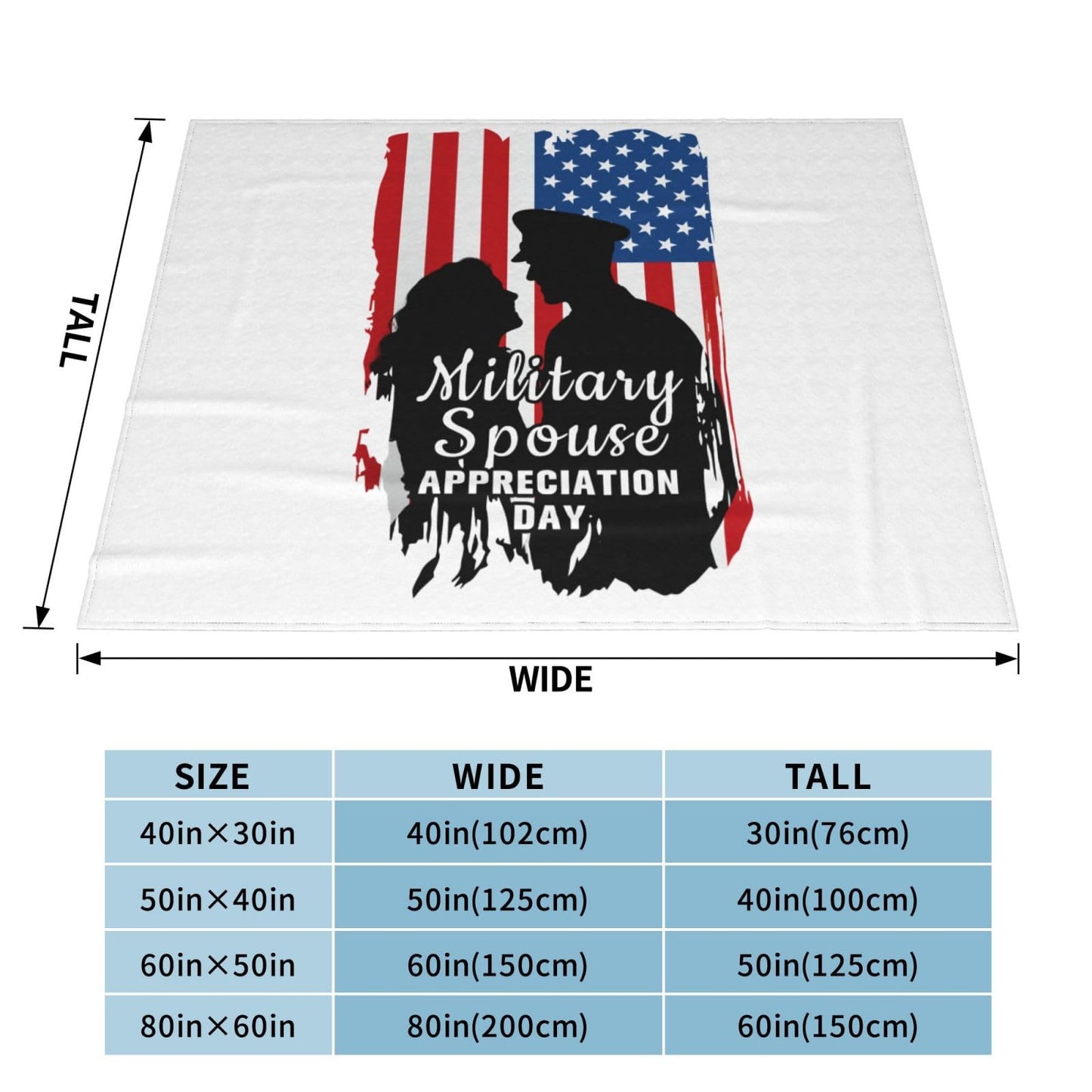 Military Spouse Appreciation Day Soldier Premium Fleece Blanket, Ultra-Soft Plush Throw Blanket, Warm Cozy Fleece Blanket for Bed, Couch & Travel 60"x50"