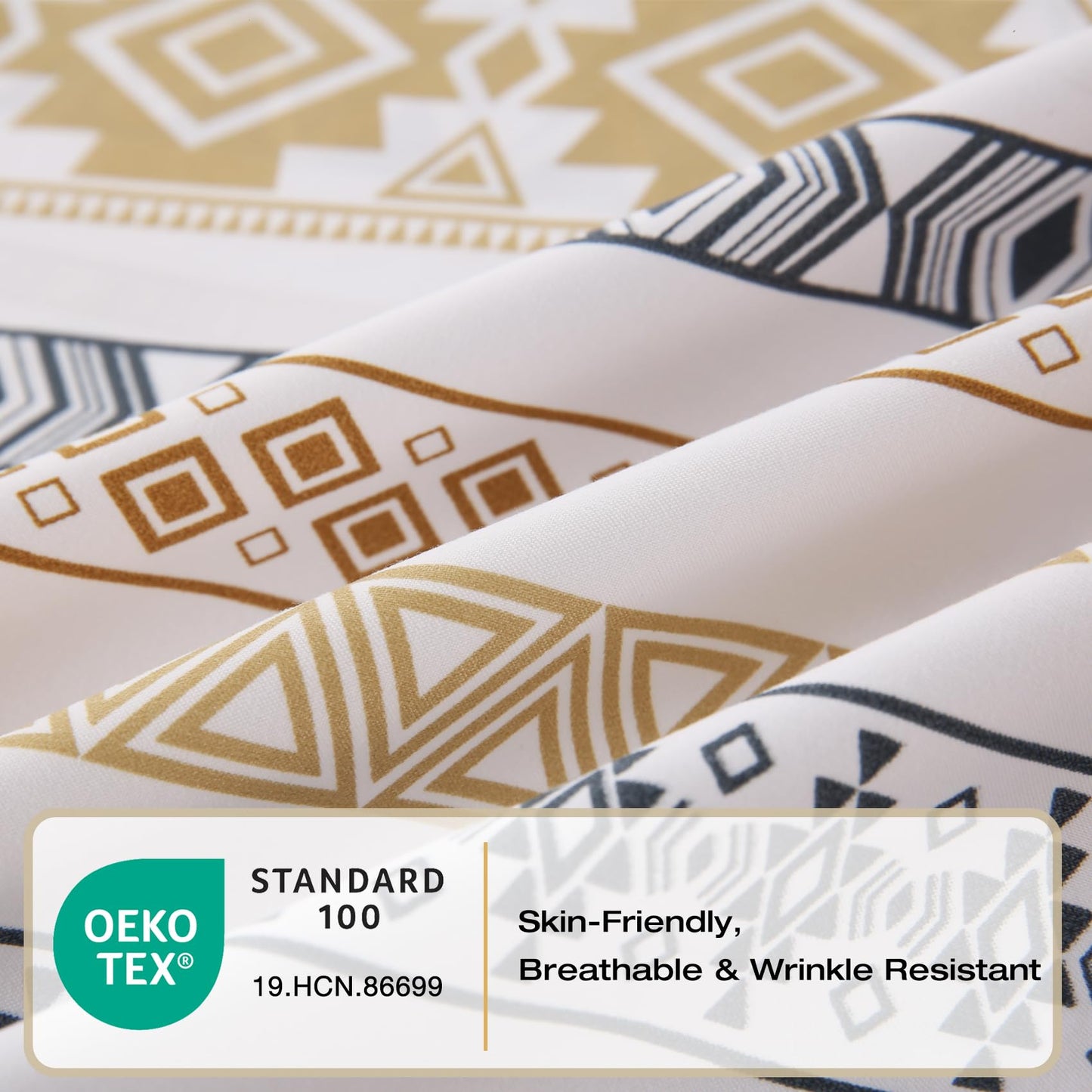 Yibeizi Striped Printed Sheet Set King, Boho Pattern Bed Sheets Fall Bedding Sheets & Pillowcases Soft Microfiber 15" Extra Deep Pocket Fitted Bedsheet 4 Piece