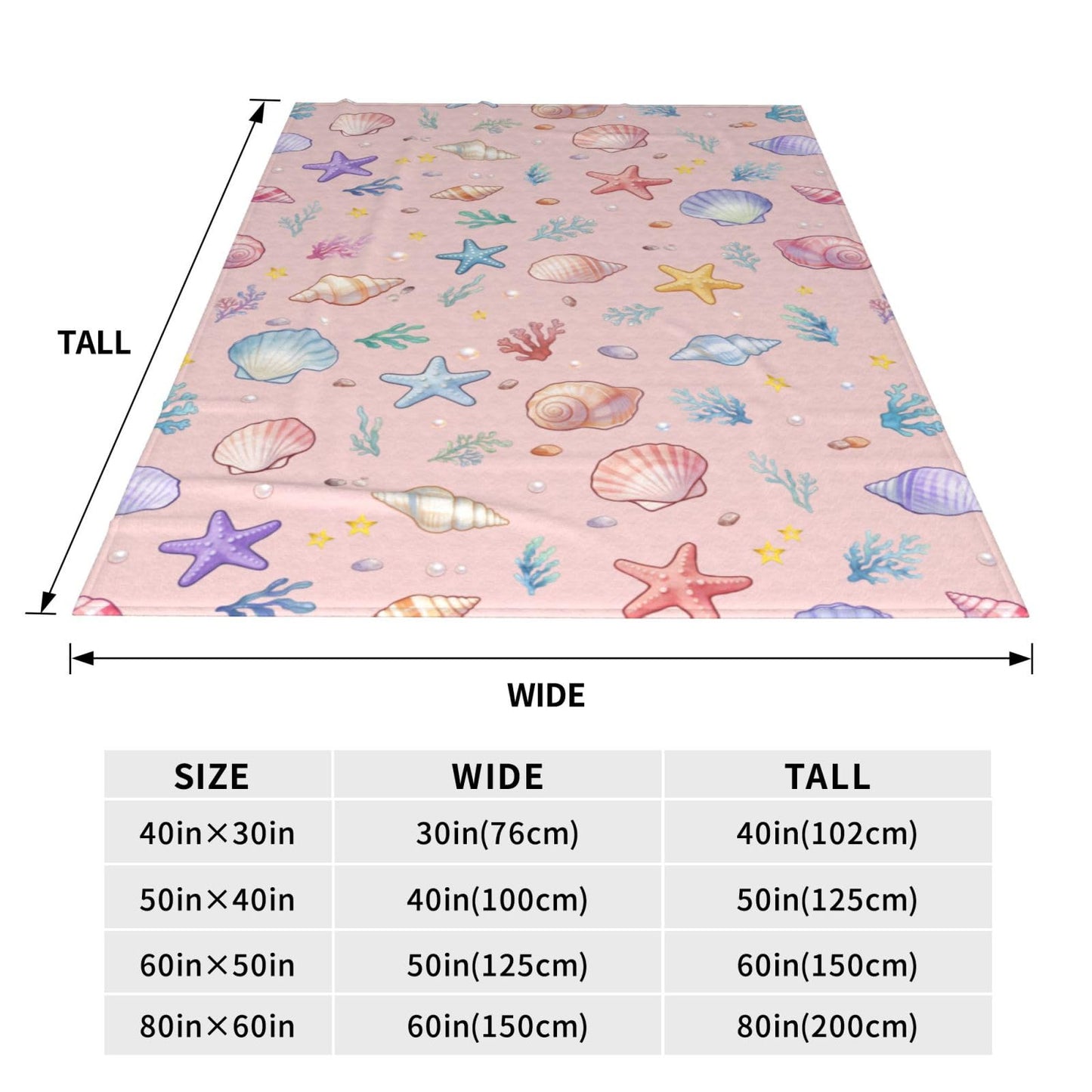 Summer Shell Starfish Beach Throw Blanket 50"x40" Cozy Fluffy Plush Seashell Blankets Soft Pink Ocean Blanket for Girls Women Gift Sofa Bed Couch