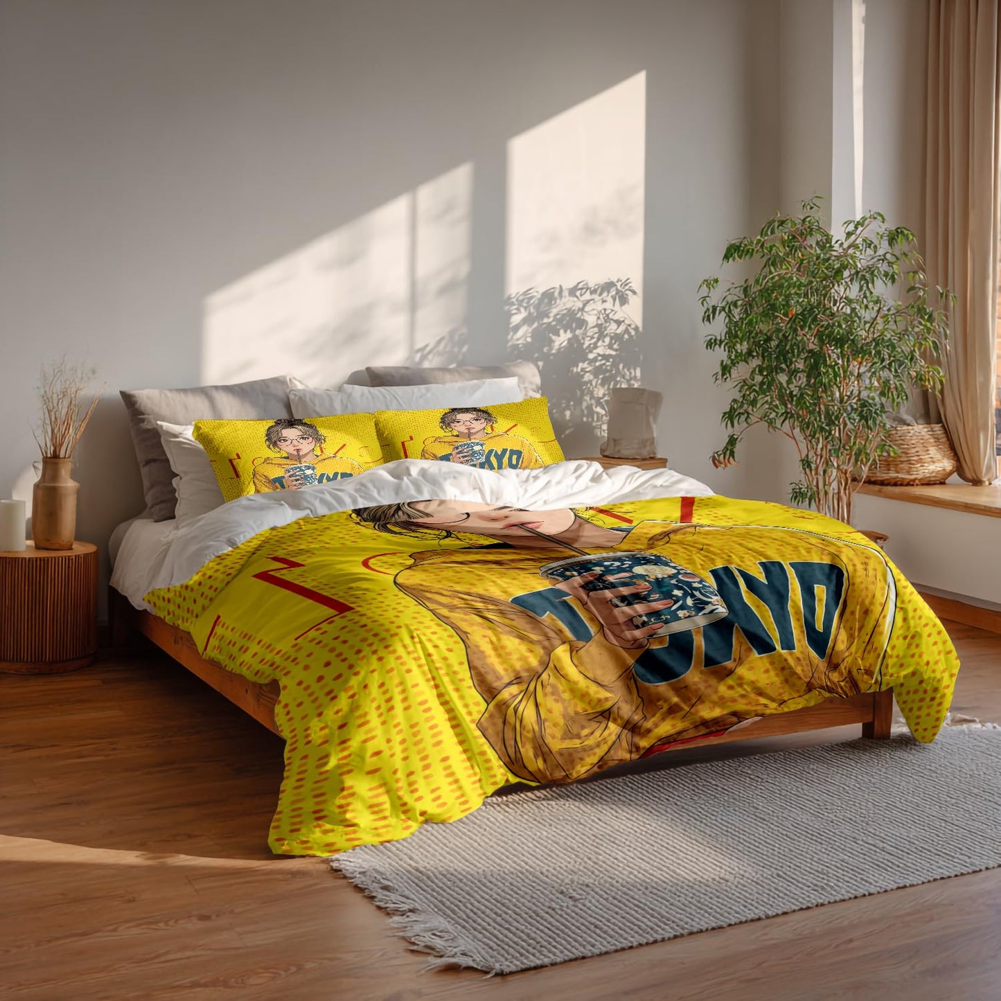 BaoNews Anime Art Digital 100% Cotton Duvet Cover Set Full Size, Hoodie Fashion Drink Bedding Sets Soft Comforter Cover with Zipper Closure and 2 Pillowcases(No Filler)