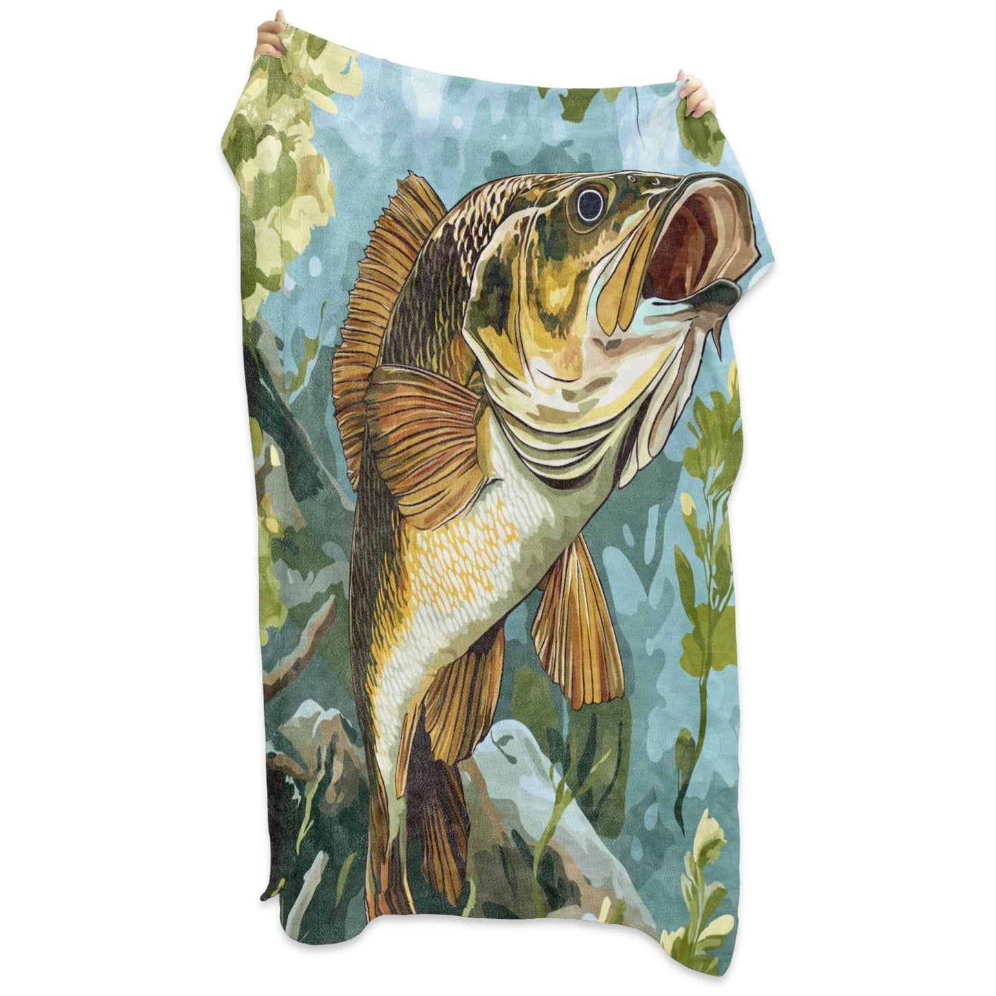 Bass Fish Blanket 50X60 in, Flannel Throw Blankets for Travel Camping Sofa Living Room Decor, Lightweight Cozy Soft Fuzzy Gifts for Women Adults Kids