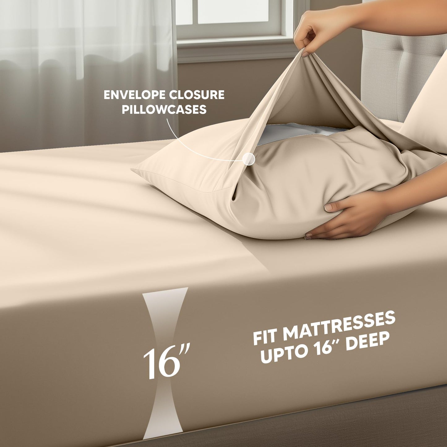 Utopia Bedding Queen Size Sheet Set – 4 Piece Bed Sheets, Soft and Breathable Microfiber, Includes 1 Fitted Sheet, 1 Flat Sheet and 2 Pillowcases – Oeko Tex (Sand)