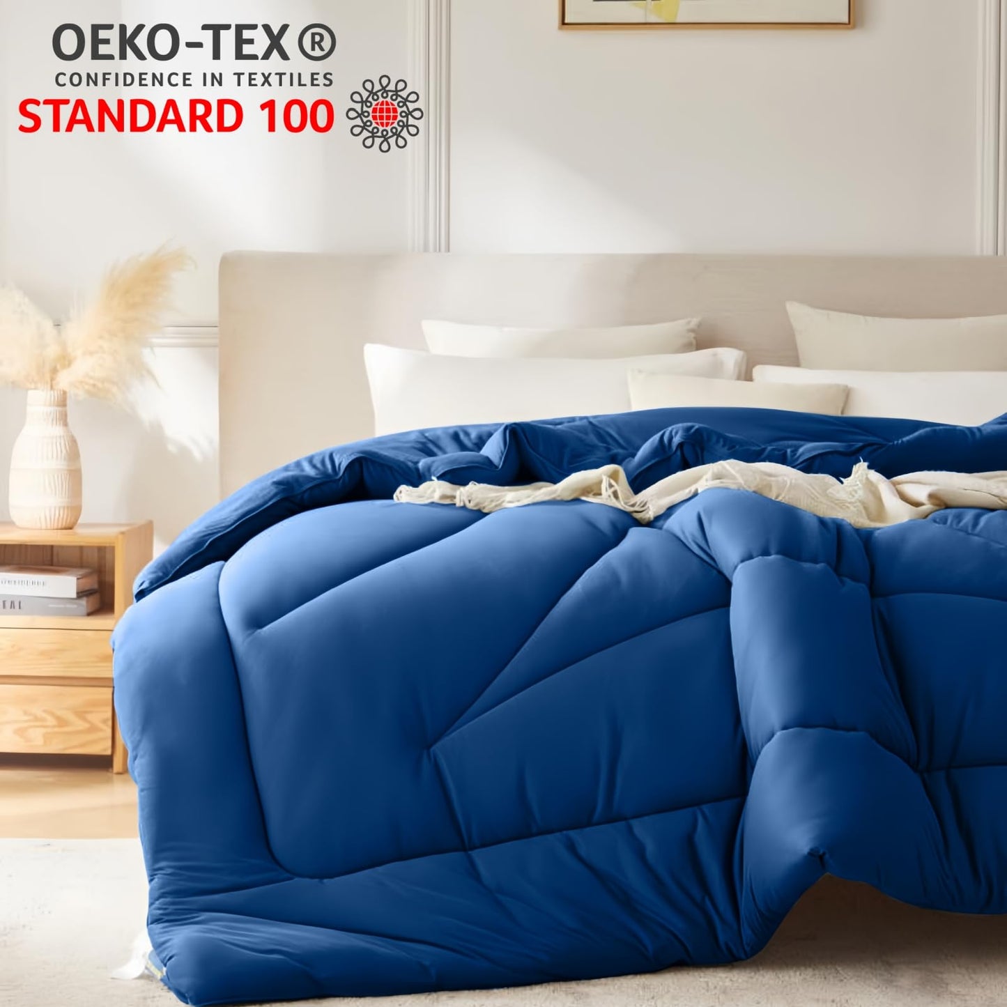 Yuncojin Down Alternative Comforter King Size,Soft Fluffy Duvet Insert for All Seasons,Lightweight Winter Bed Quilt,Skin Friendly,Navy Blue,104"x90"