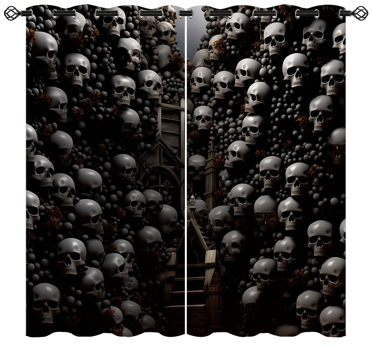 ONINUO Skull Blackout Curtains for Girls Boy Home Decor, Halloween Scary Horror Dead Spooky Gothic Grommet Thermal Insulated Drapes Darkening Window Curtain for Bedroom Living Room, 42 x 45 Inch