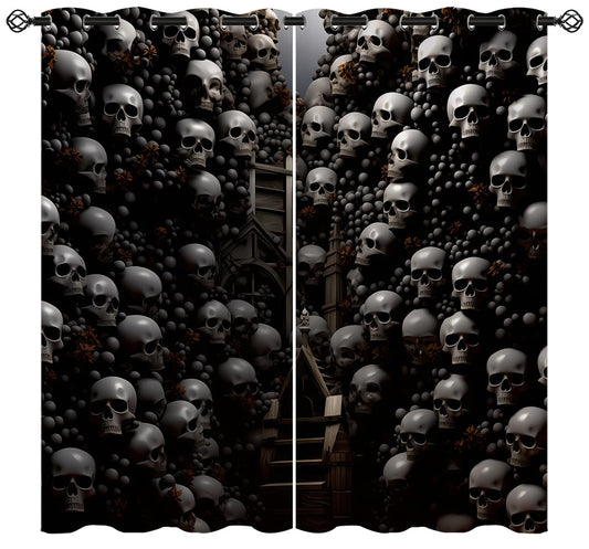 ONINUO Skull Blackout Curtains for Girls Boy Home Decor, Halloween Scary Horror Dead Spooky Gothic Grommet Thermal Insulated Drapes Darkening Window Curtain for Bedroom Living Room, 42 x 45 Inch