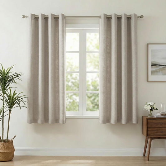 NICETOWN Semi Sheer Linen Blended Curtains 63 Inch Long, Light Filtering Burlap Curtains Farmhouse Grommet Privacy Window Drapes for Living Room, 2 Panels (52 x 63 Inch, Linen)