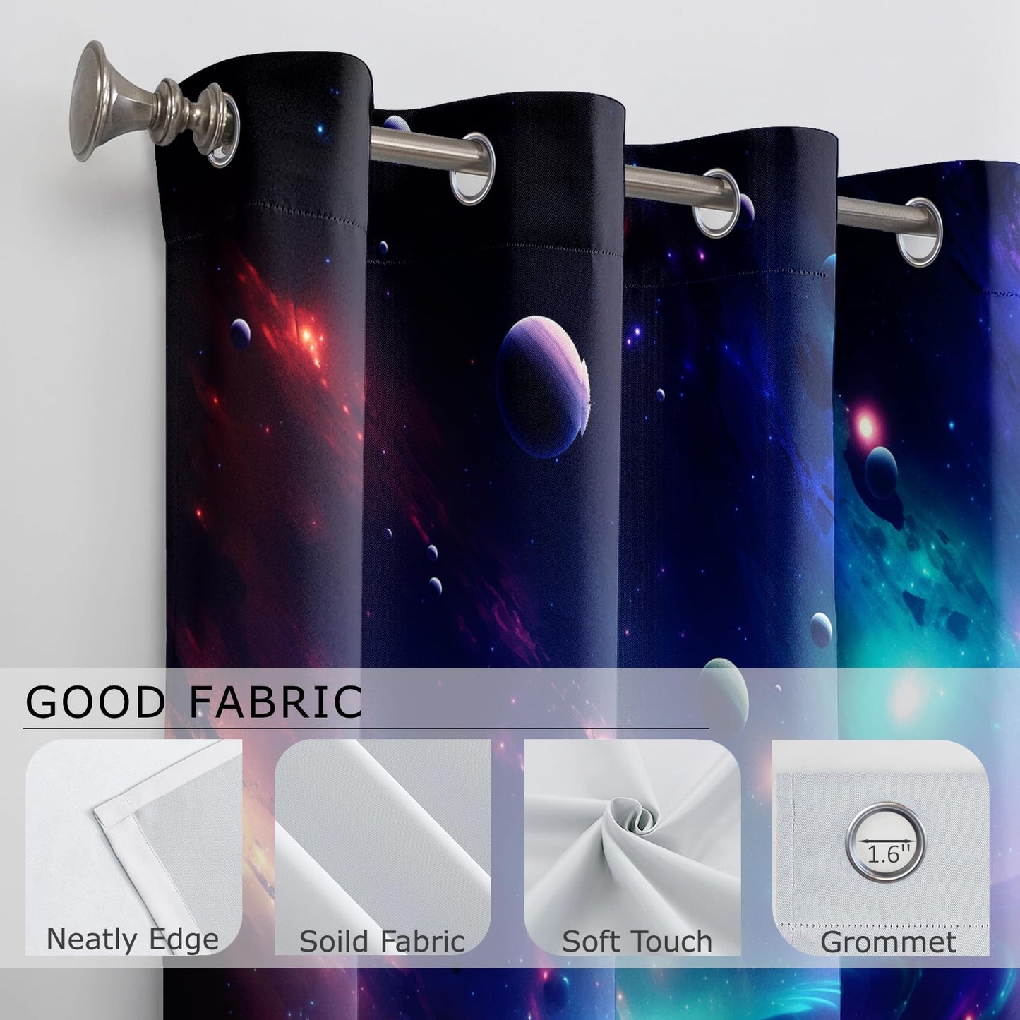 Galaxy Curtains Blackout, Planet Cosmic Space Celestial Patterned Curtains 63 Inch Length 2 Panels Set, Room Darkening Thermal Insulated Grommet Drapes for Bedroom Living Room