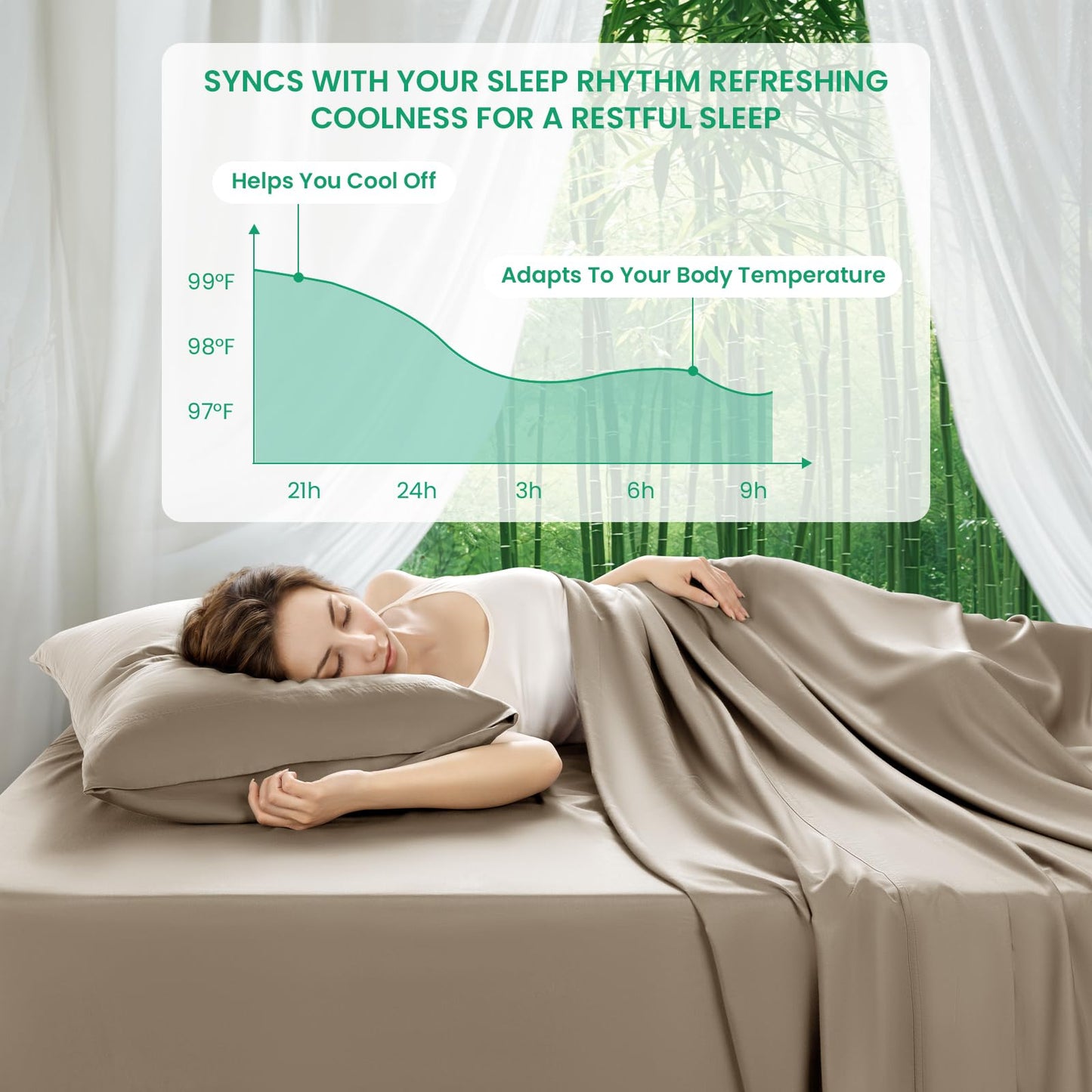 SONORO KATE 100% Viscose Derived from Bamboo_Sheets Queen Size, Ultra Breathable & Cooling Bed Sheets for Hot Sleepers, Hotel Luxury Silky Bedding Sheets, 16" Deep Pocket - 4PC (Simply Taupe,Queen)