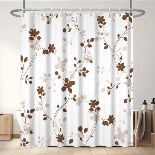 GICDSU Brown Plant Leaves Shower Curtain, Waterproof Fabric Shower Curtain Set with 12 Hooks, Modern Farmhouse Leaf Pattern Shower Curtains for Bathroom, 72x72 Inches