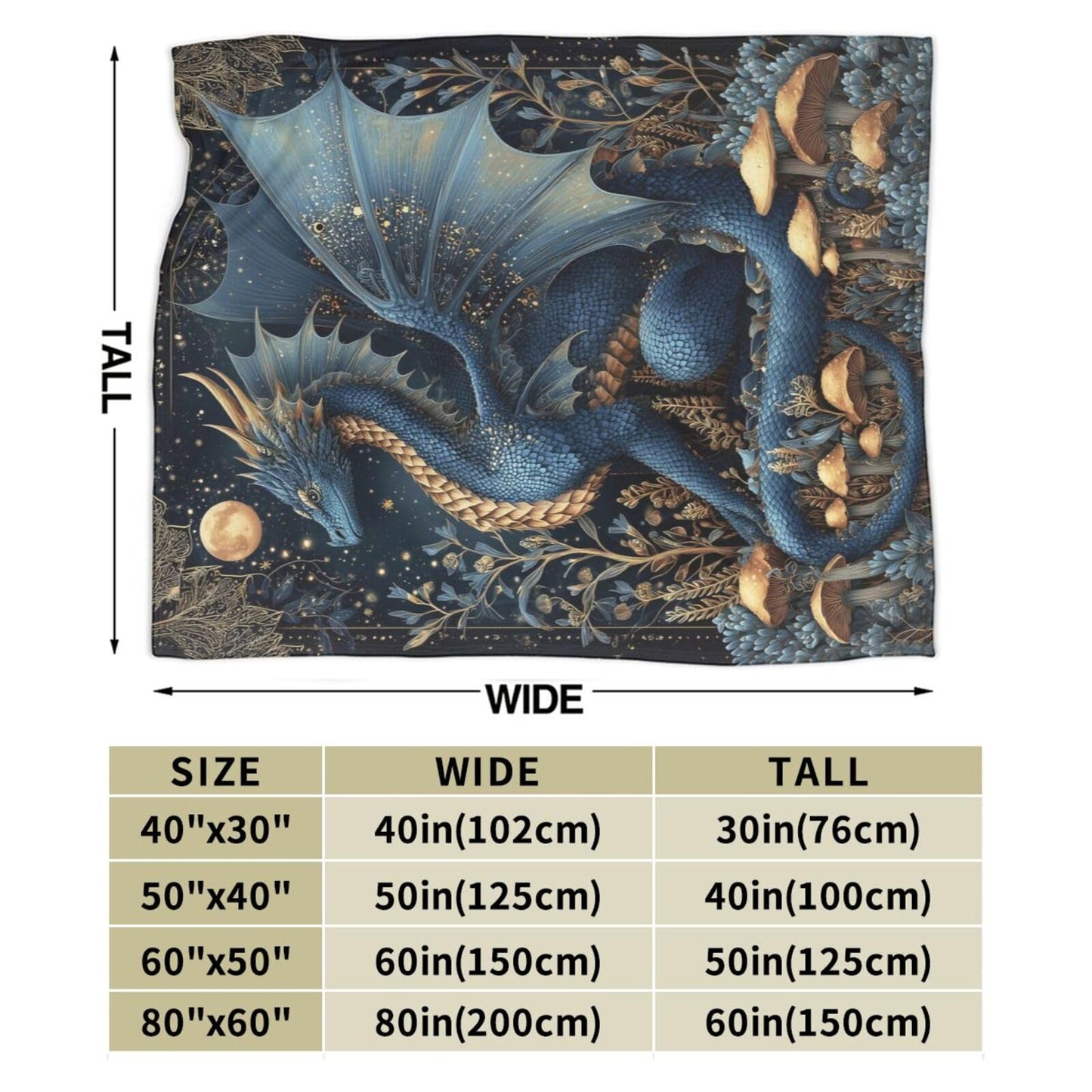 Dragon Blanket Super Soft Warm Fluffy Fleece Flannel Fantasy Animal Throw Blanket Cozy Fuzzy Plush Stuff Bedding Blankets Gifts for Women Kids Boys Girls Adults 50"X40"