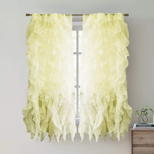 Sweet Home Collection SHRPNL-63-MZE-2PK Sheer Voile Vertical Ruffled Window Curtain Panel 50" X 63", Maize, 63" x 50"