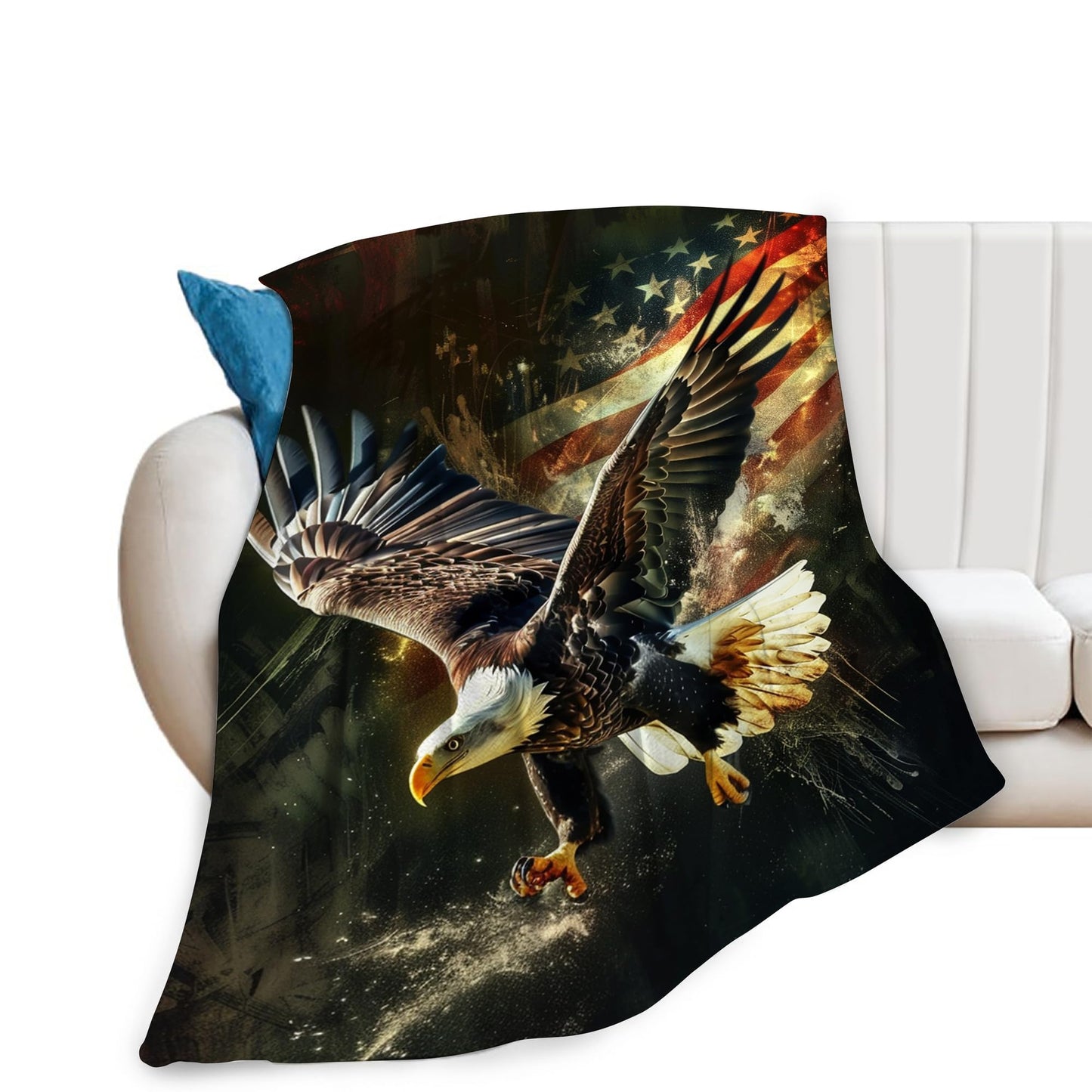American Eagle Bald Eagle Throw Blanket and Decor With American Flag Design for All Ages - Soft Warm Cozy Fleece for Couch, Sofa, Bed 50"x40"