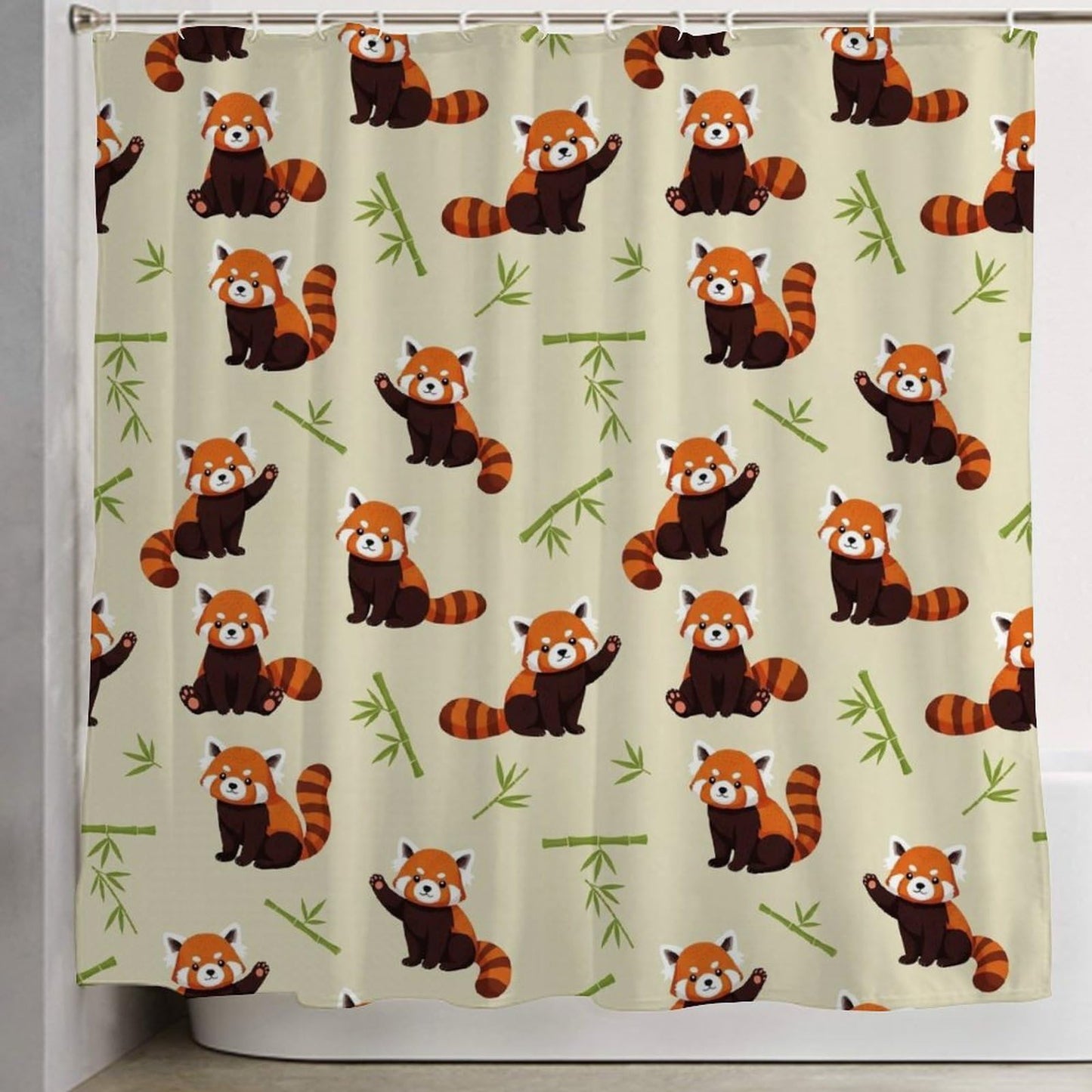 Meaudiwes Classic Bathroom Decoration Shower Curtain Set with Curtain Hooks Red Panda Art, 72"x 70"