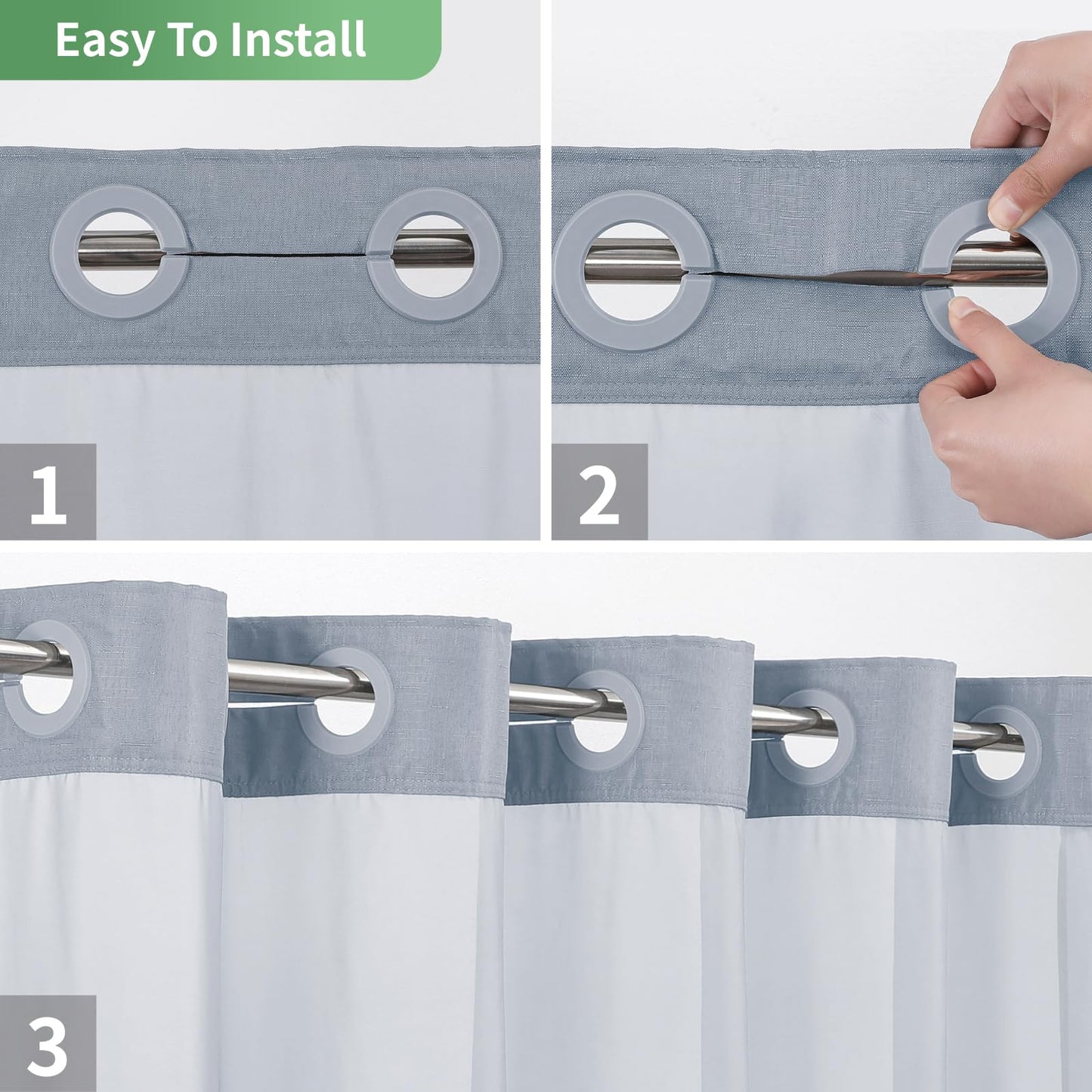eachope Extra Long No Hook Shower Curtain with Snap-in Fabric Liner Set,Slub Textured Fabric Shower Curtains for Bathroom,Hotel Style Modern Shower Curtain,Water Repellent & Washable,71x86(84),Blue