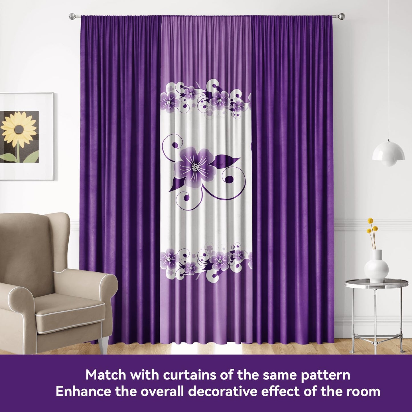CozyCreatures Vintage Boho Purple White King Light Comforter Set, 9-Piece Bed in a Bag with Curtains, Brushed Microfiber Bedspread Set with Matching Curtains for Master Bedroom, Machine Washable