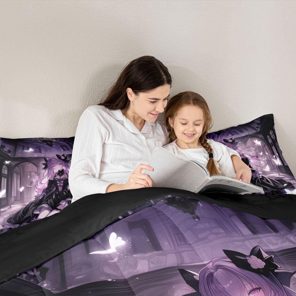 Erosebridal 3D Girly Kids Comforter Set | Japanese Girl Bedding Twin Size Anime Gifts Down Comforter Purple Dreamy Butterfly Print Duvet Set for Bedroom
