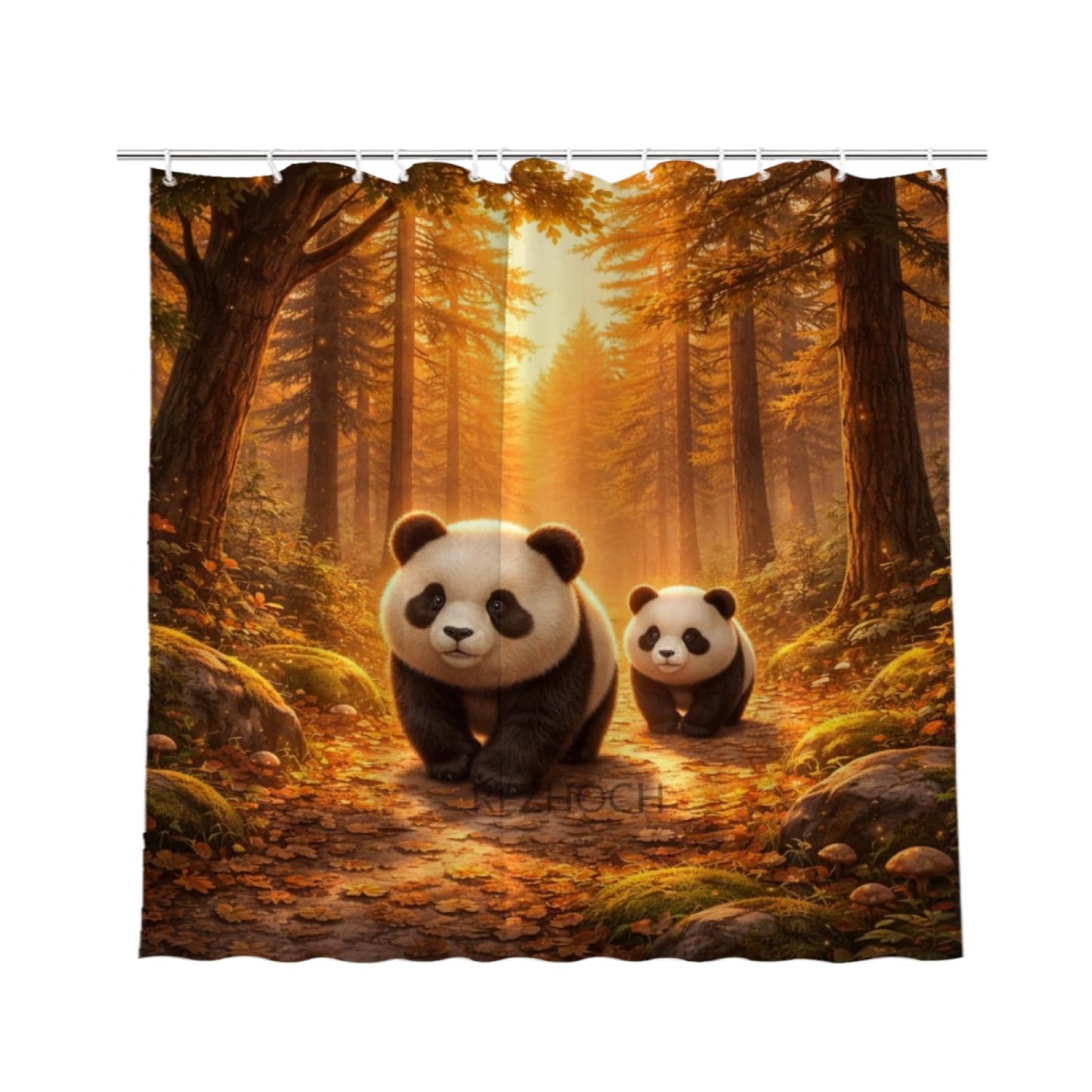 REZHOCH Cute Panda Forest Shower Curtain 72x72 Inch,Rustic Woodland Animals Home Bathroom Decor,Sunset Pine Oak Path Decor,Autumn Nature Waterproof Farmhouse Cabin Bath Set