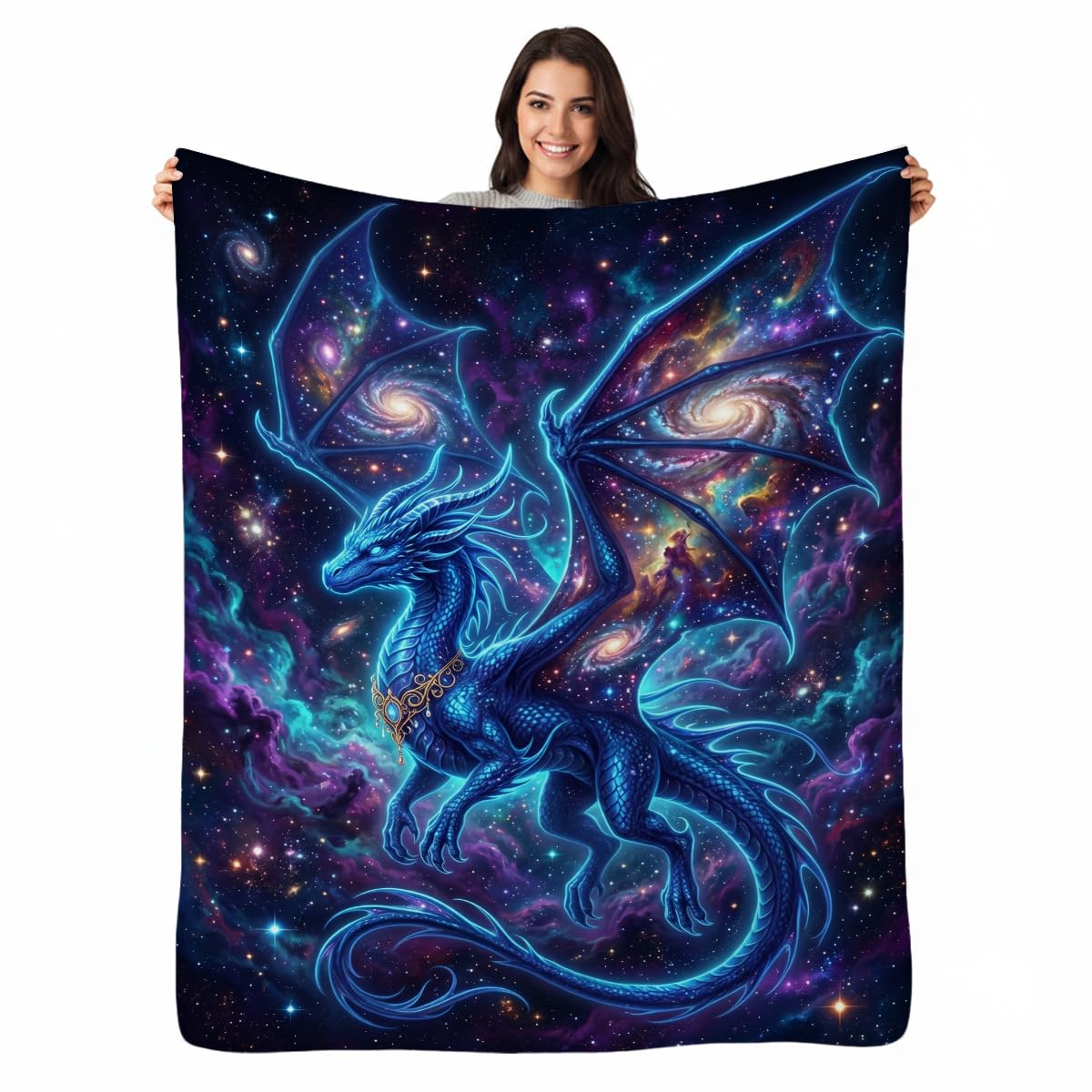Yujiiso Cosmic Starry Space Dragon Blanket Soft Throw Blanket 50" x 60"